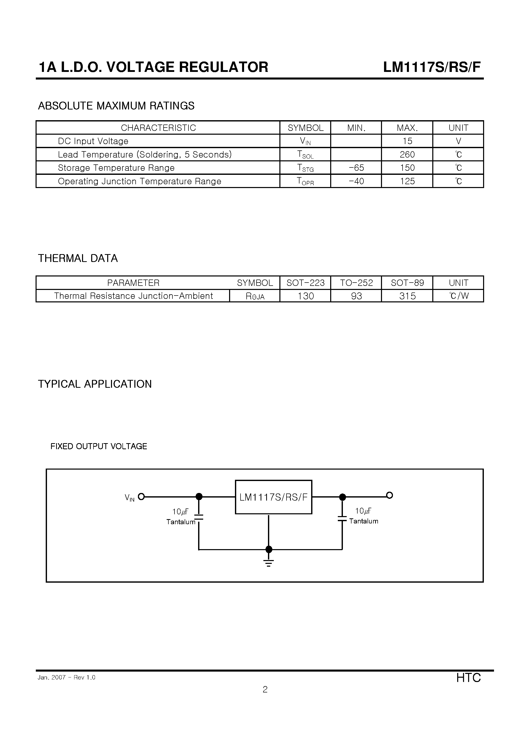 Datasheet LM1117F - 1A L.D.O. VOLTAGE REGULATOR page 2