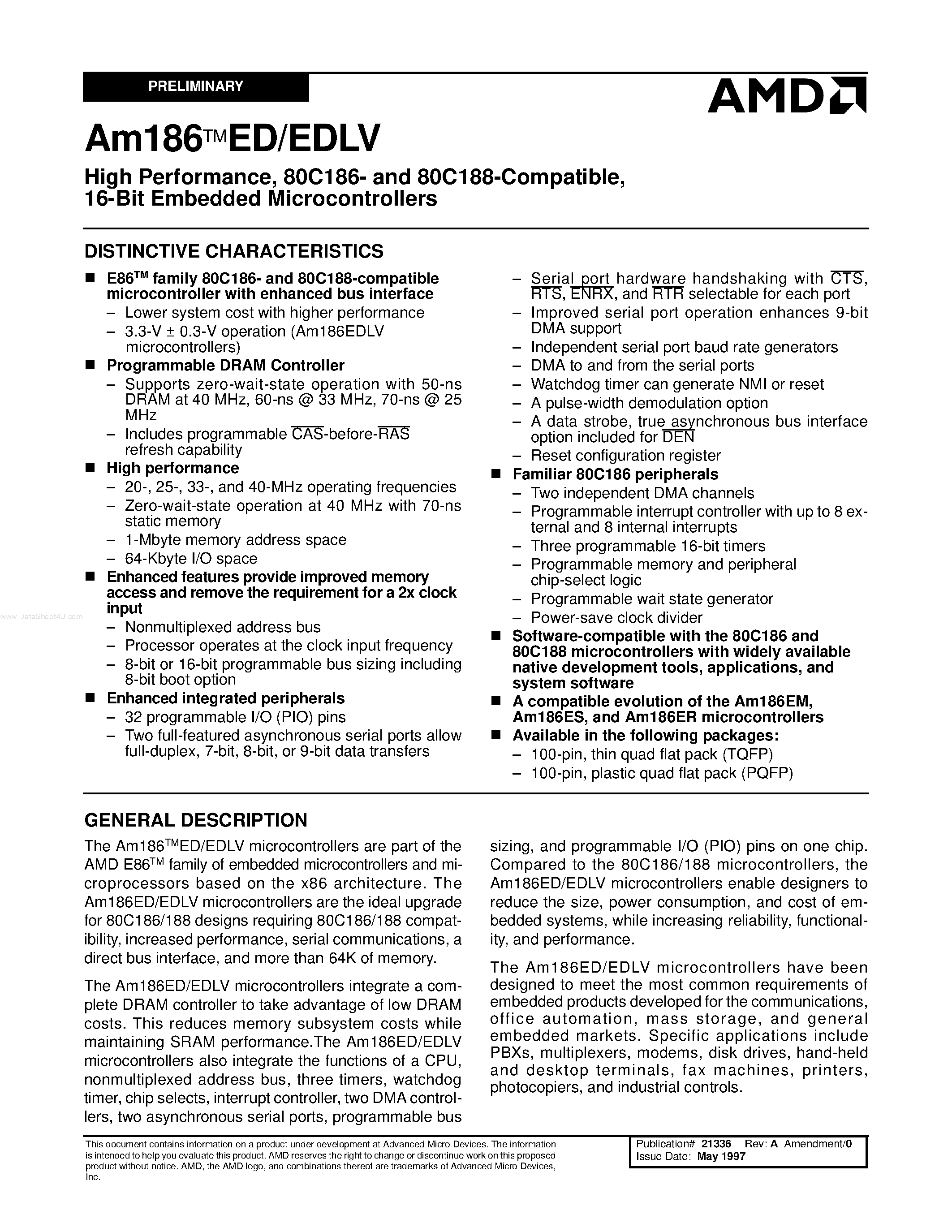 Даташит AM186ED - 16-Bit Embedded Microcontrollers страница 1