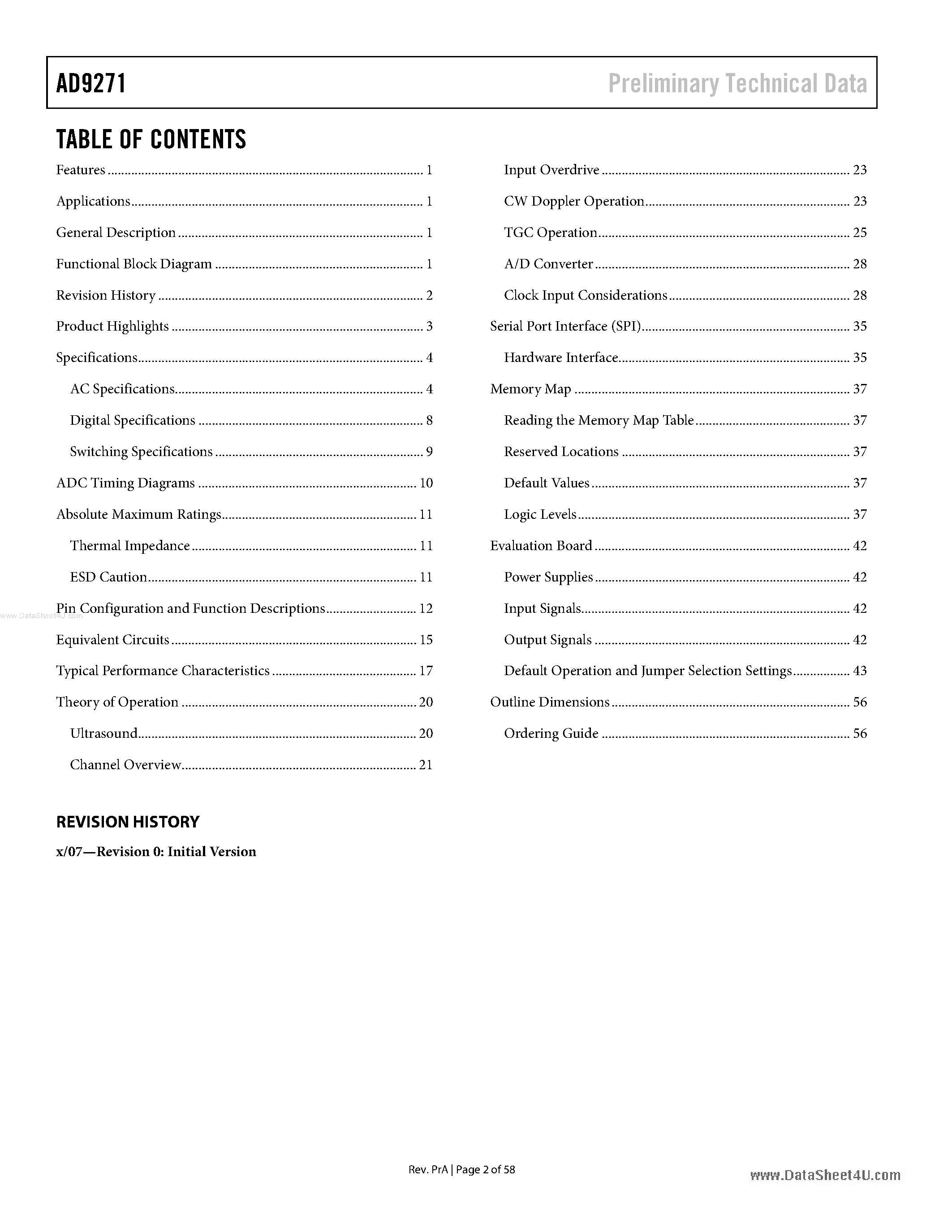 Datasheet AD9271 - Octal LAN/VGA/AAF/ADC and Crosspoint Switch page 2