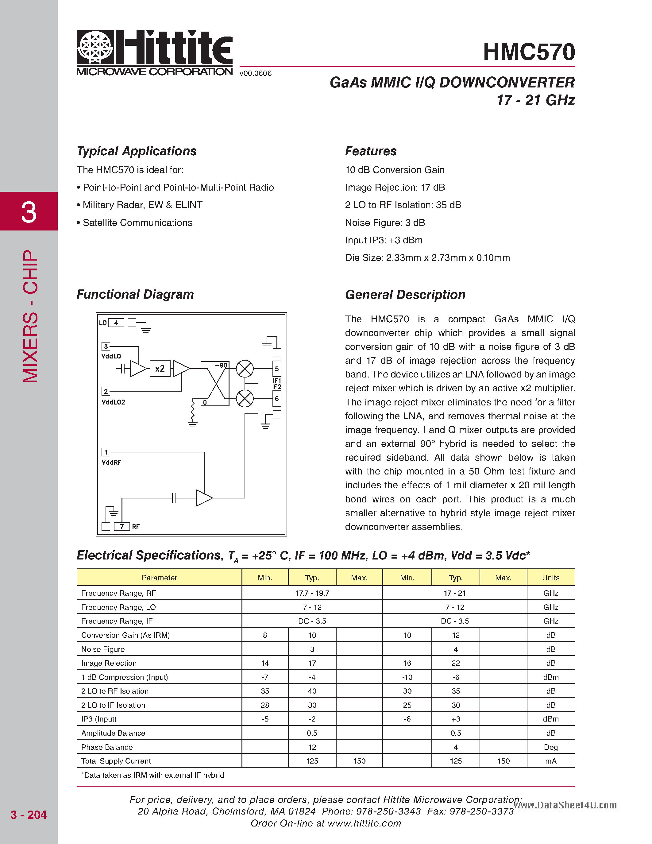 Даташит HMC570 - GaAs MMIC I/Q DOWNCONVERTER страница 1