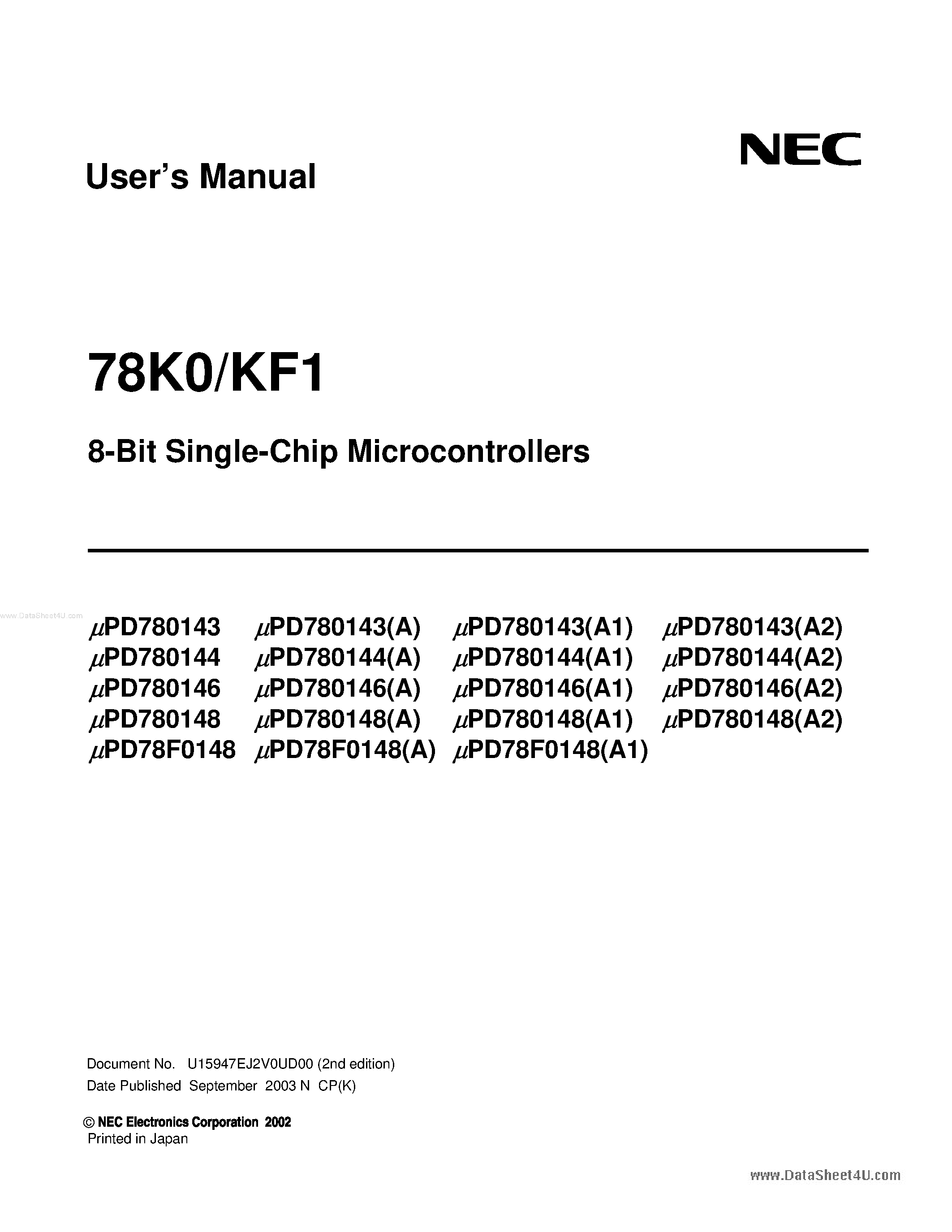 Даташит UPD780143 - (UPD78014x) 8-bit single-chip microcontroller страница 1