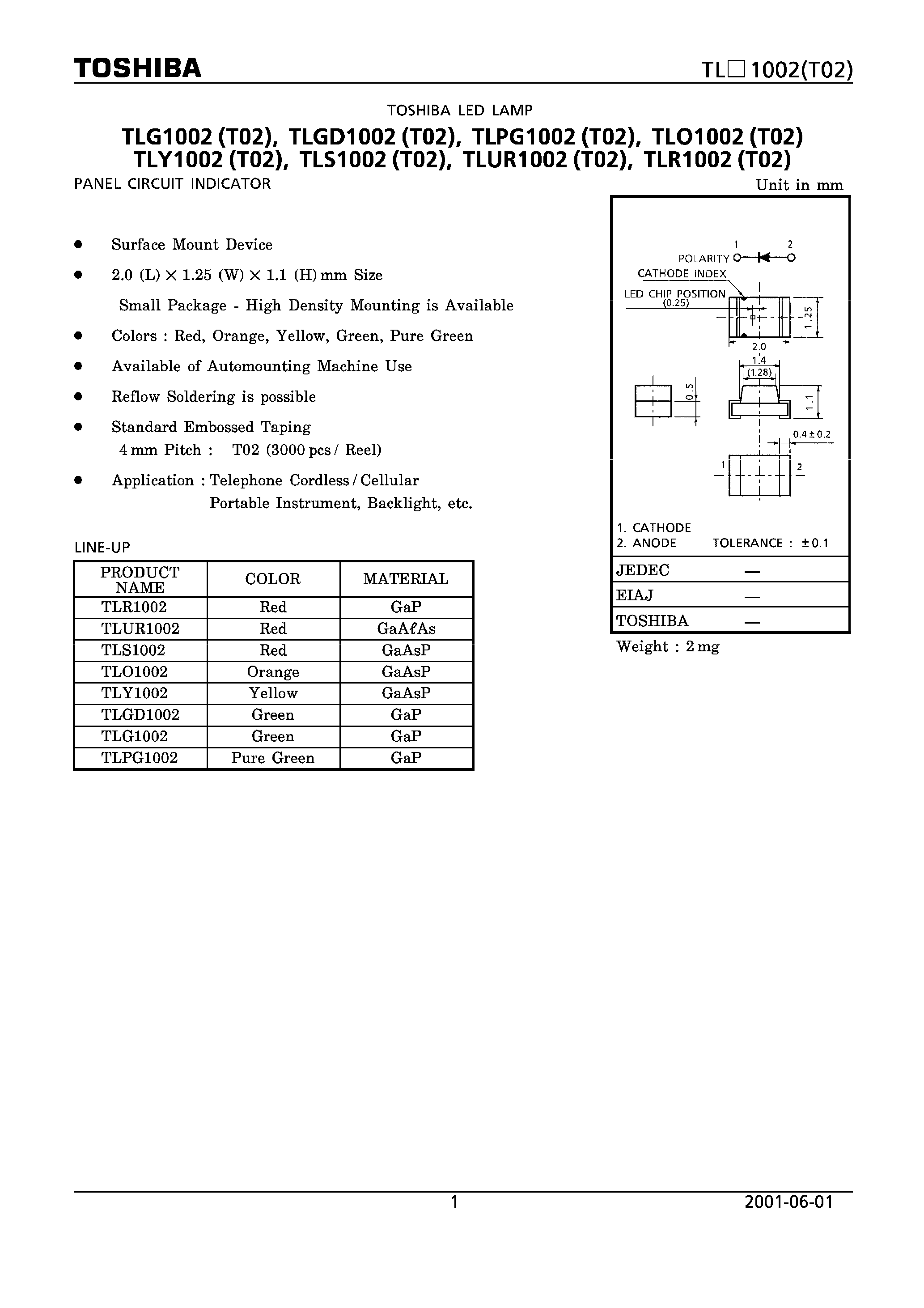 Даташит TLPG1002 - LED LAMP страница 1