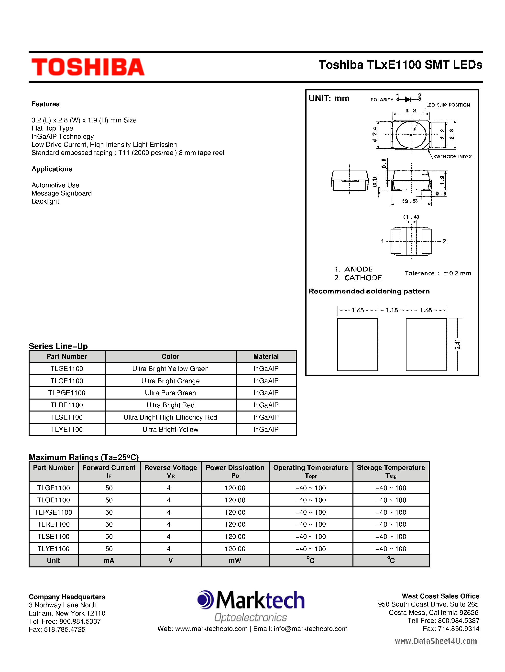 Даташит TLPGE1100 - SMT LEDs страница 1