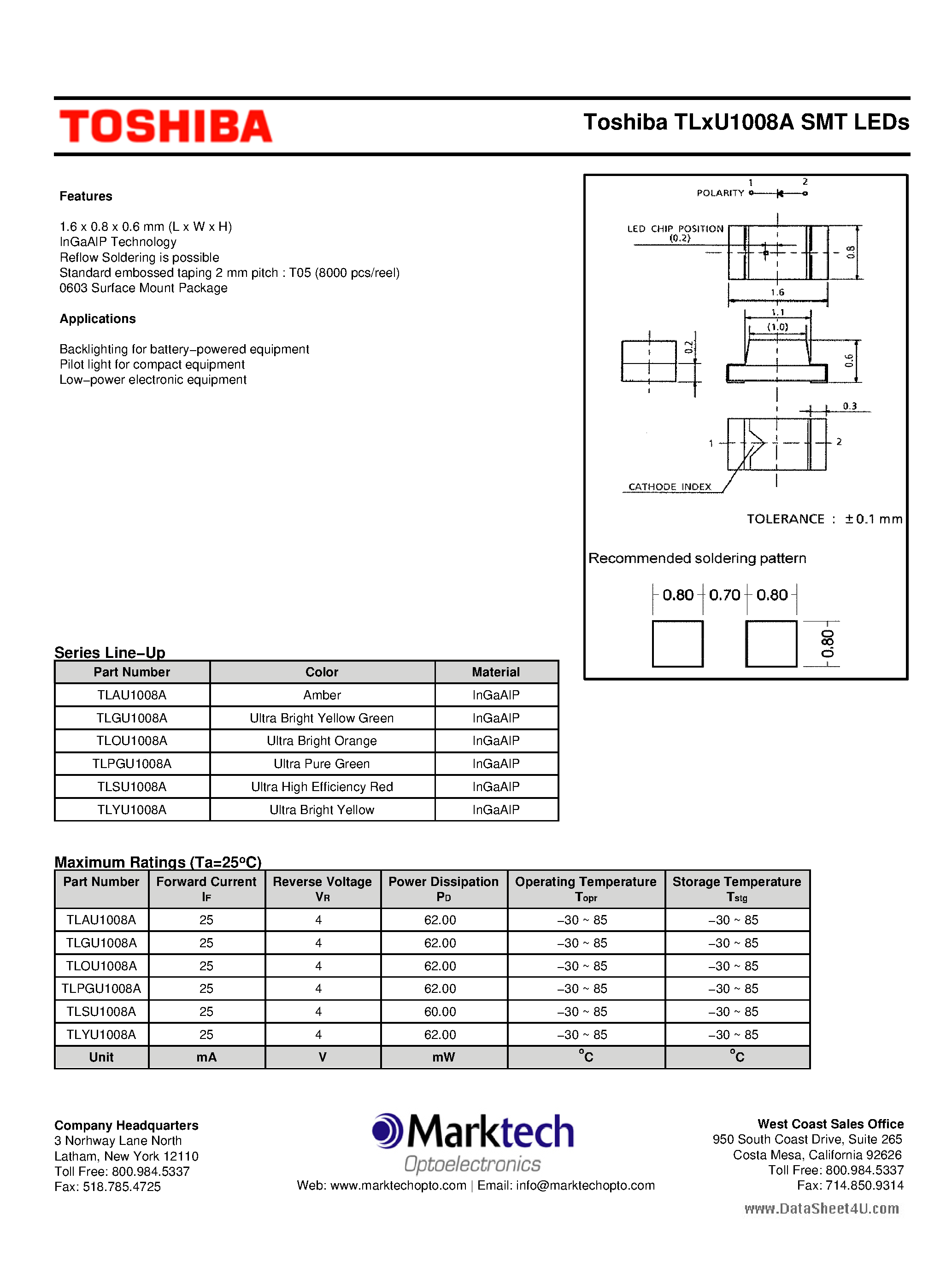 Даташит TLPGU1008A - SMT LEDs страница 1