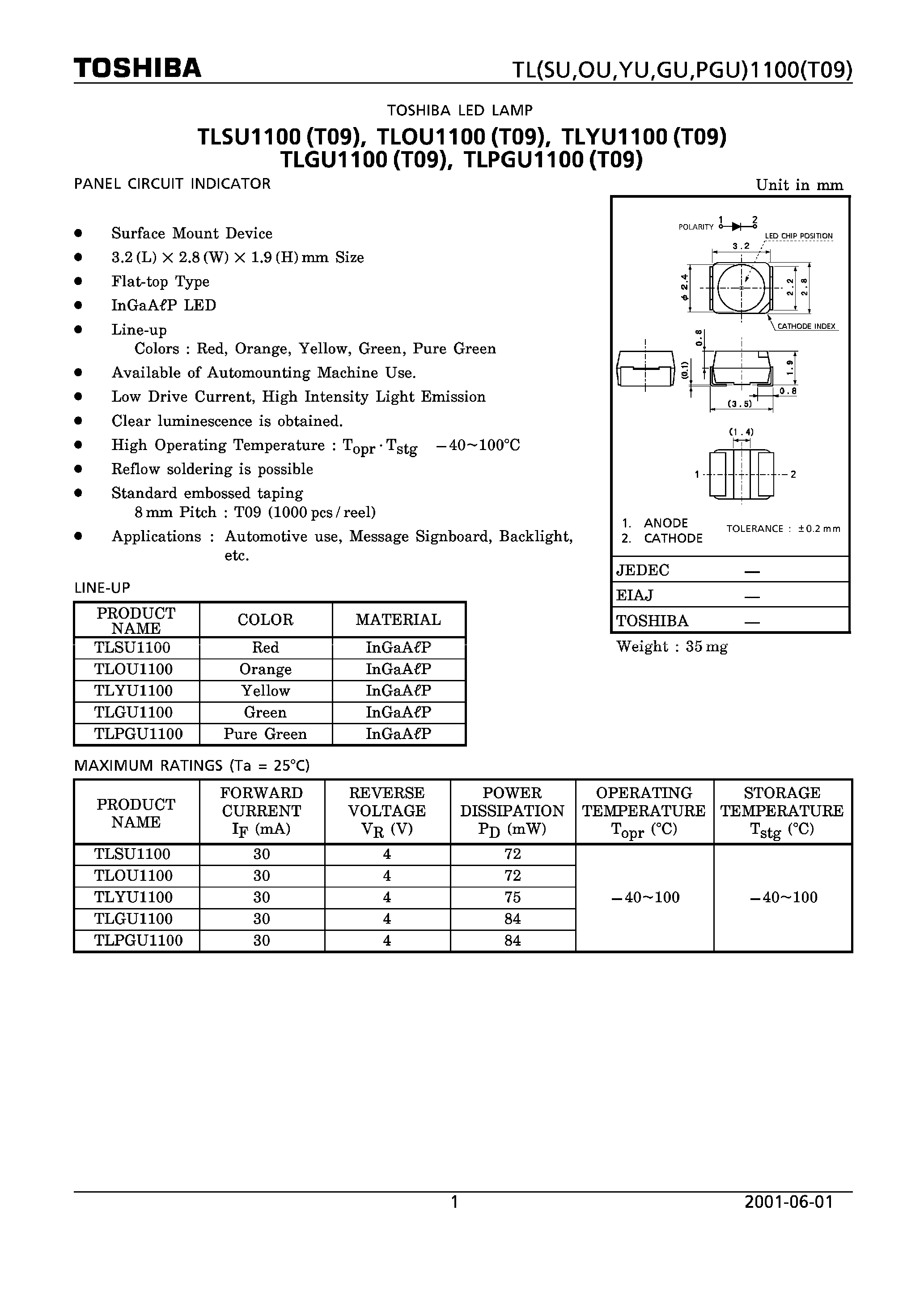 Даташит TLPGU1100 - LED LAMP страница 1