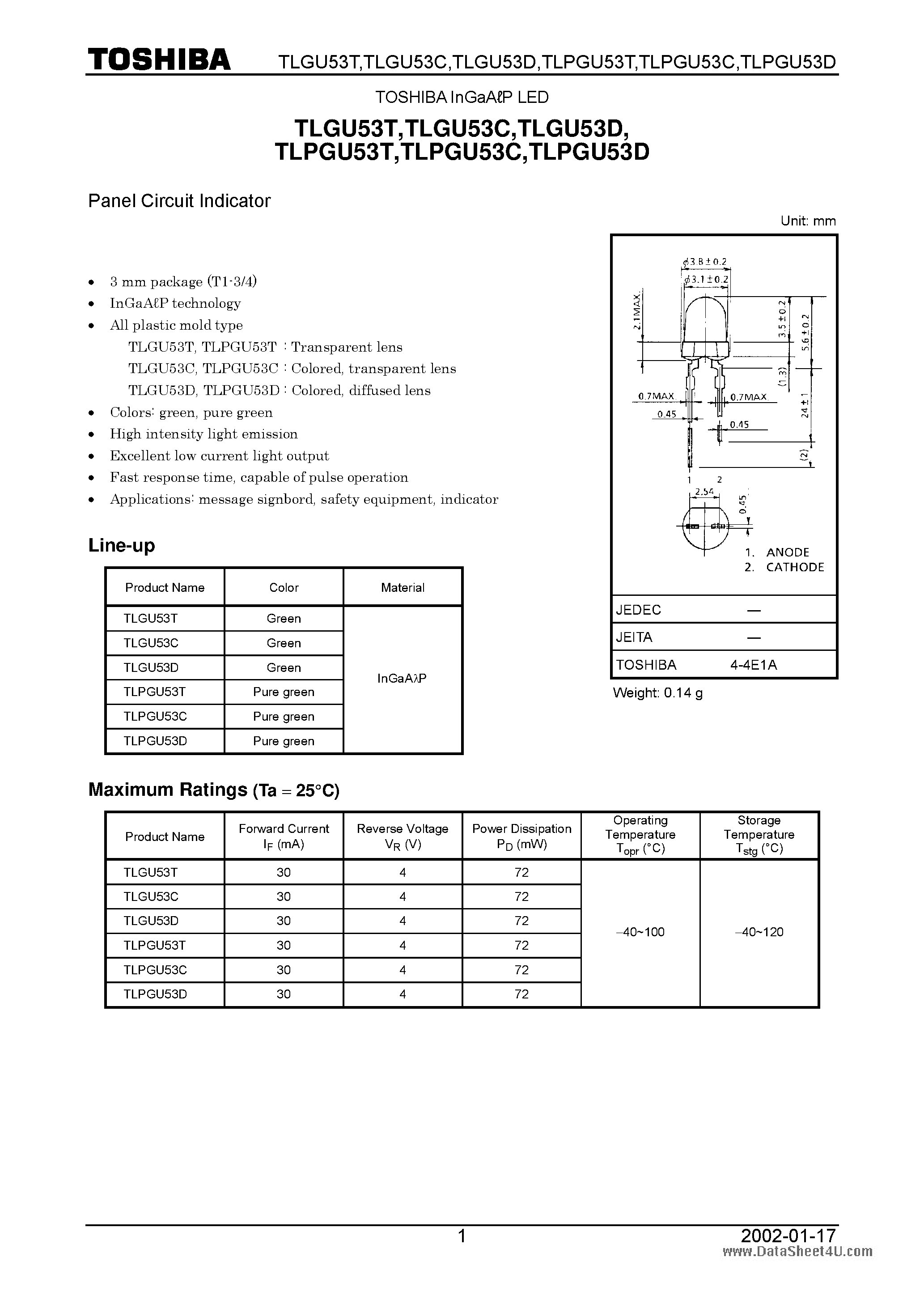 Даташит TLPGU53C - InGaAlP LED страница 1