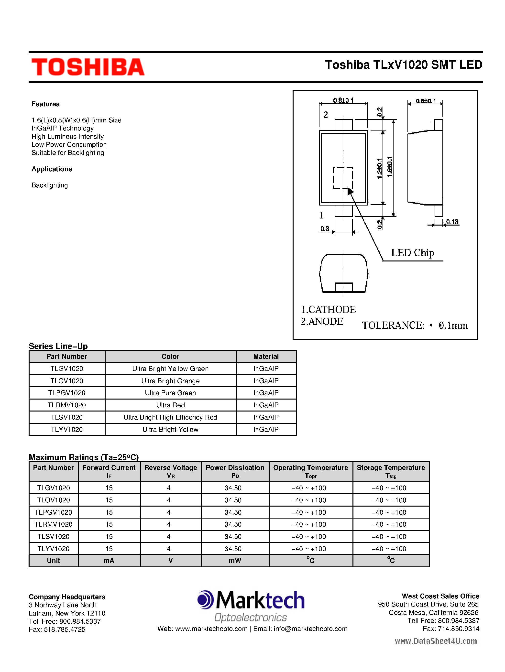 Даташит TLPGV1020 - SMT LED страница 1