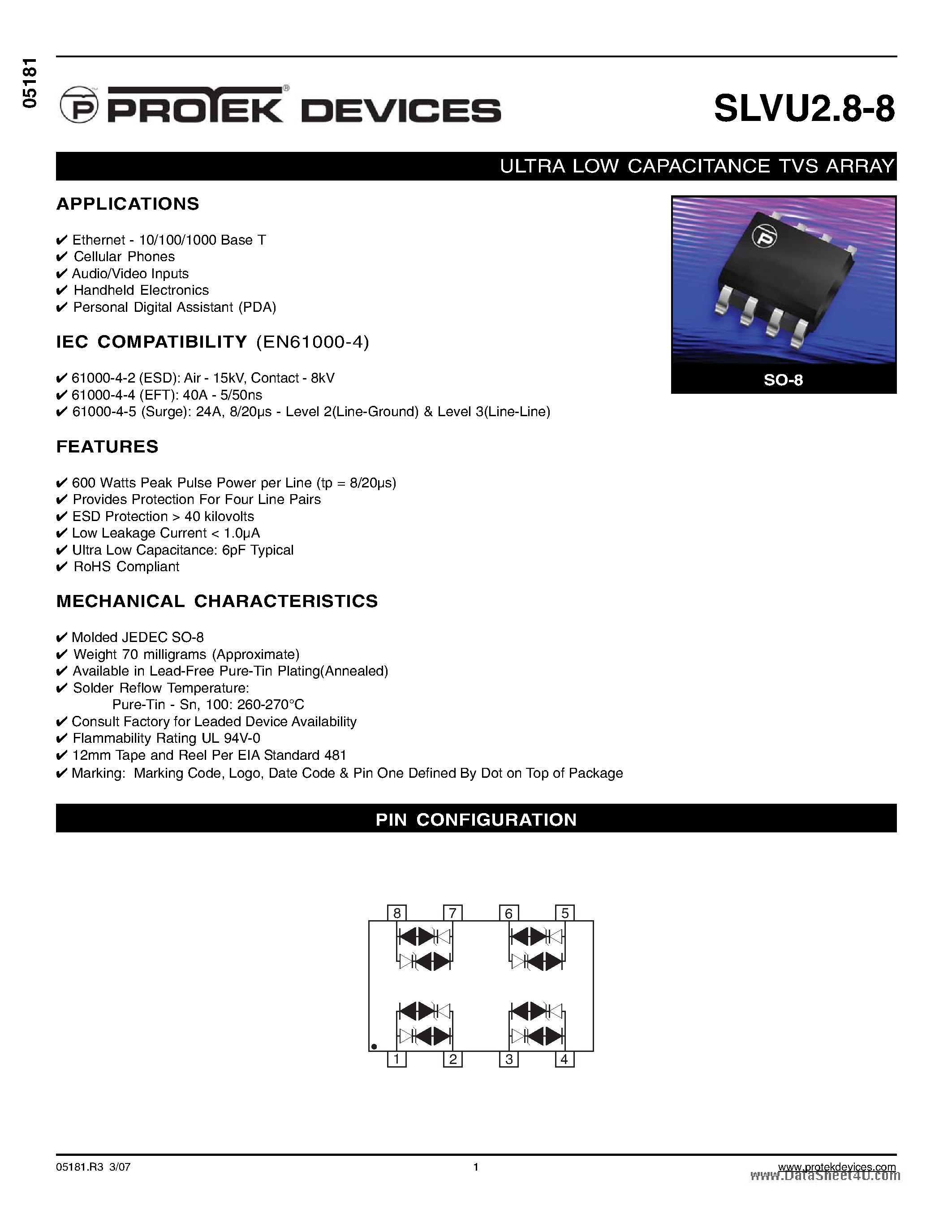 Datasheet SLVU2.8-8 - ULTRA LOW CAPACITANCE TVS ARRAY page 1