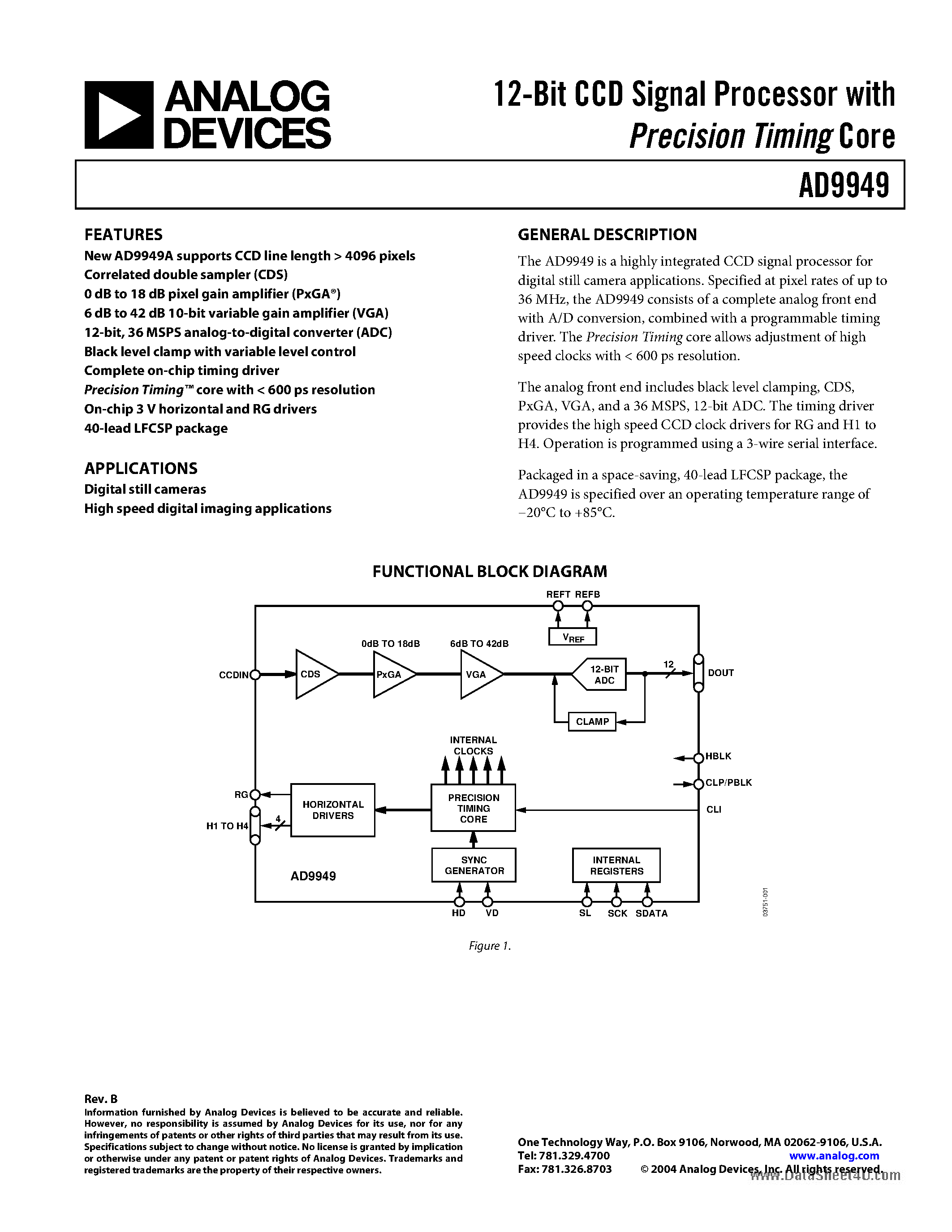 Datasheet AD9949 - 12-Bit CCD Signal Processor page 1