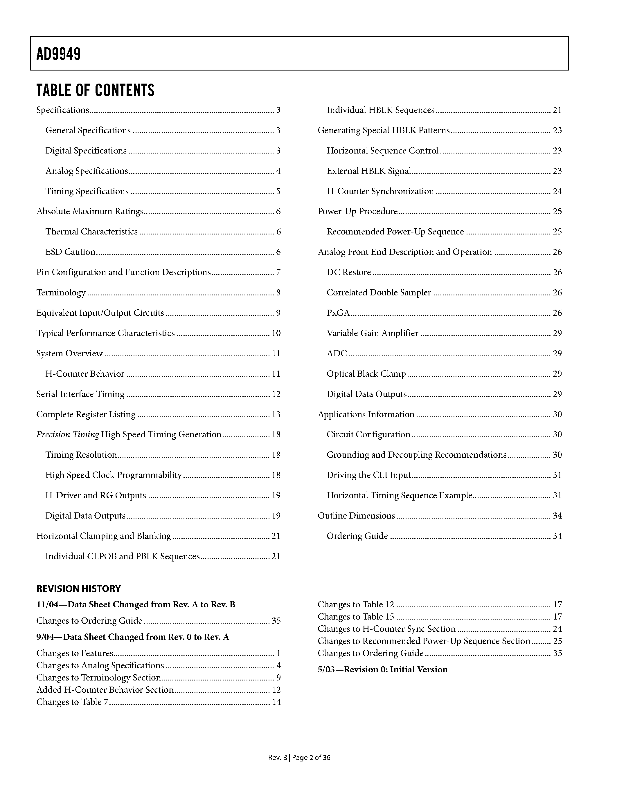 Datasheet AD9949 - 12-Bit CCD Signal Processor page 2