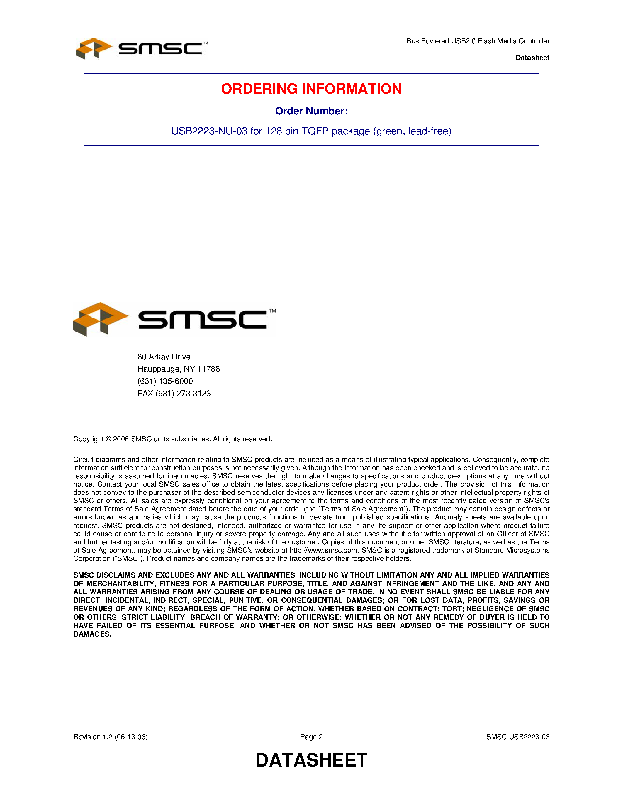 Datasheet USB2223-03 - Bus Powered USB2.0 Flash Media Controller page 2