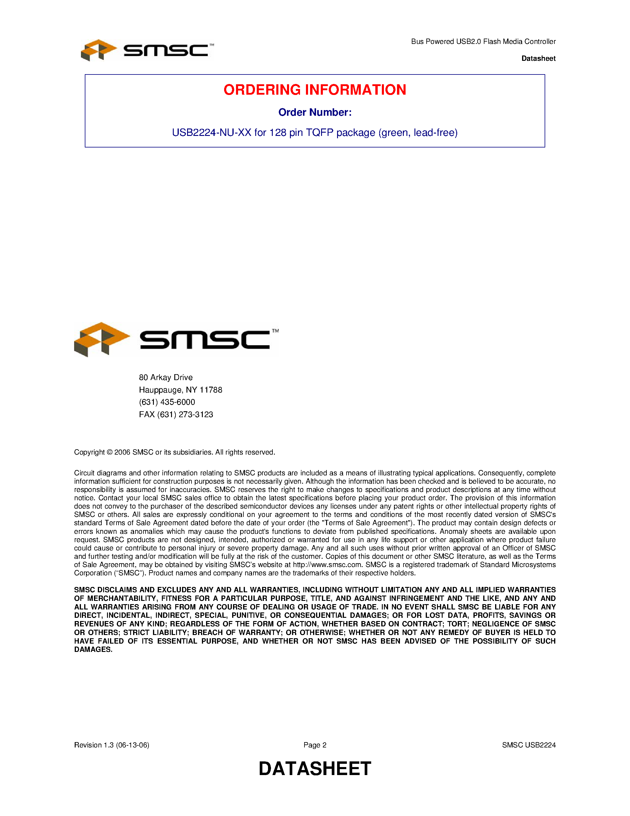 Datasheet USB2224 - Bus Powered USB2.0 Flash Media Controller page 2