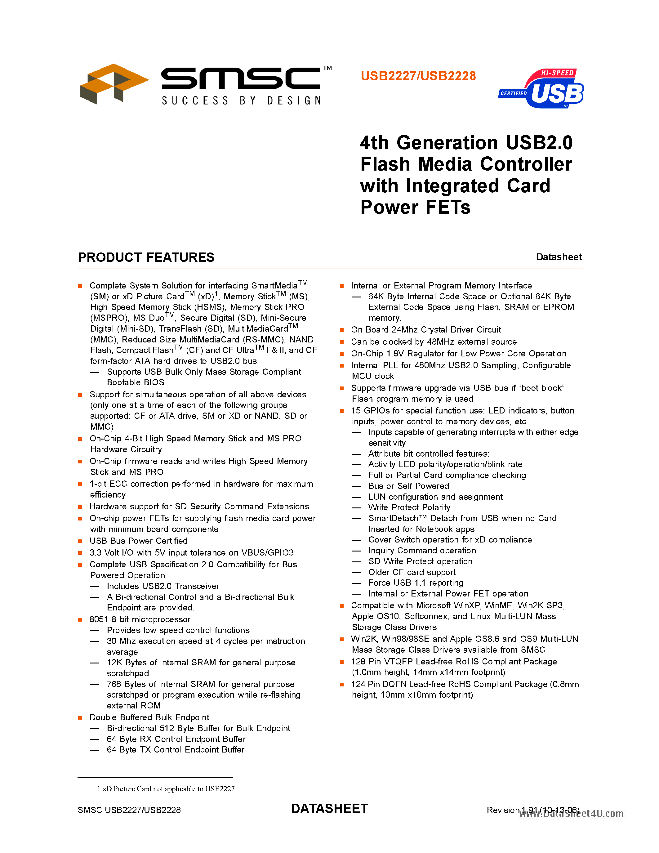 Datasheet USB2227 - (USB2227 / USB2228) 4th Generation USB2.0 Flash Media Controller page 1