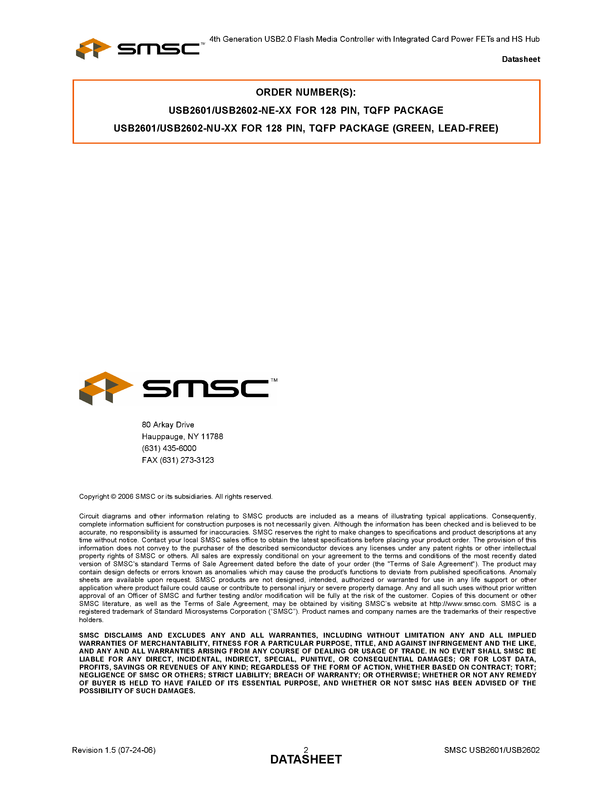 Datasheet USB2601 - (USB2601 / USB2602) 4th Generation USB2.0 Flash Media Controller page 2