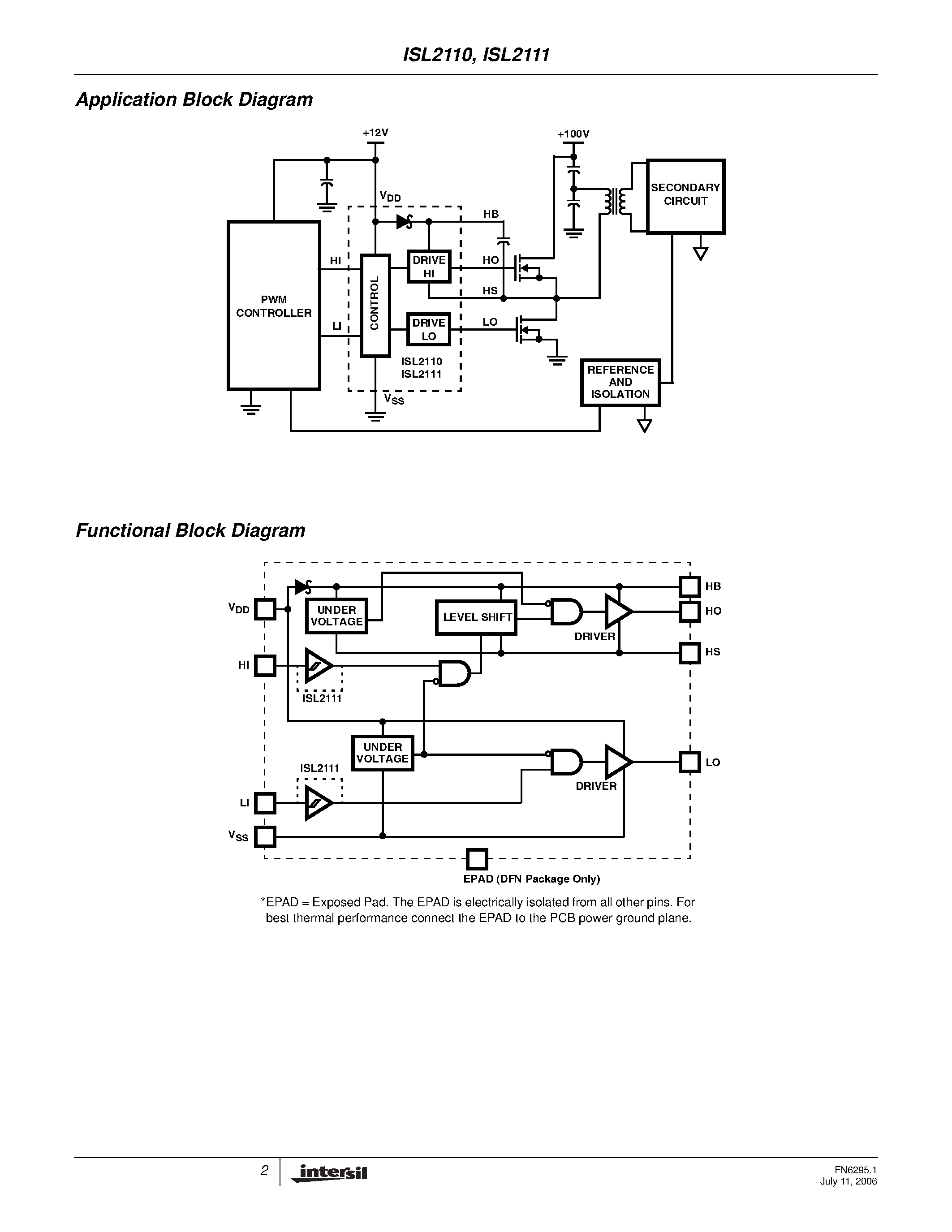 Даташит ISL2110 - (ISL2110 / ISL2111) High Frequency Half-Bridge Drivers страница 2