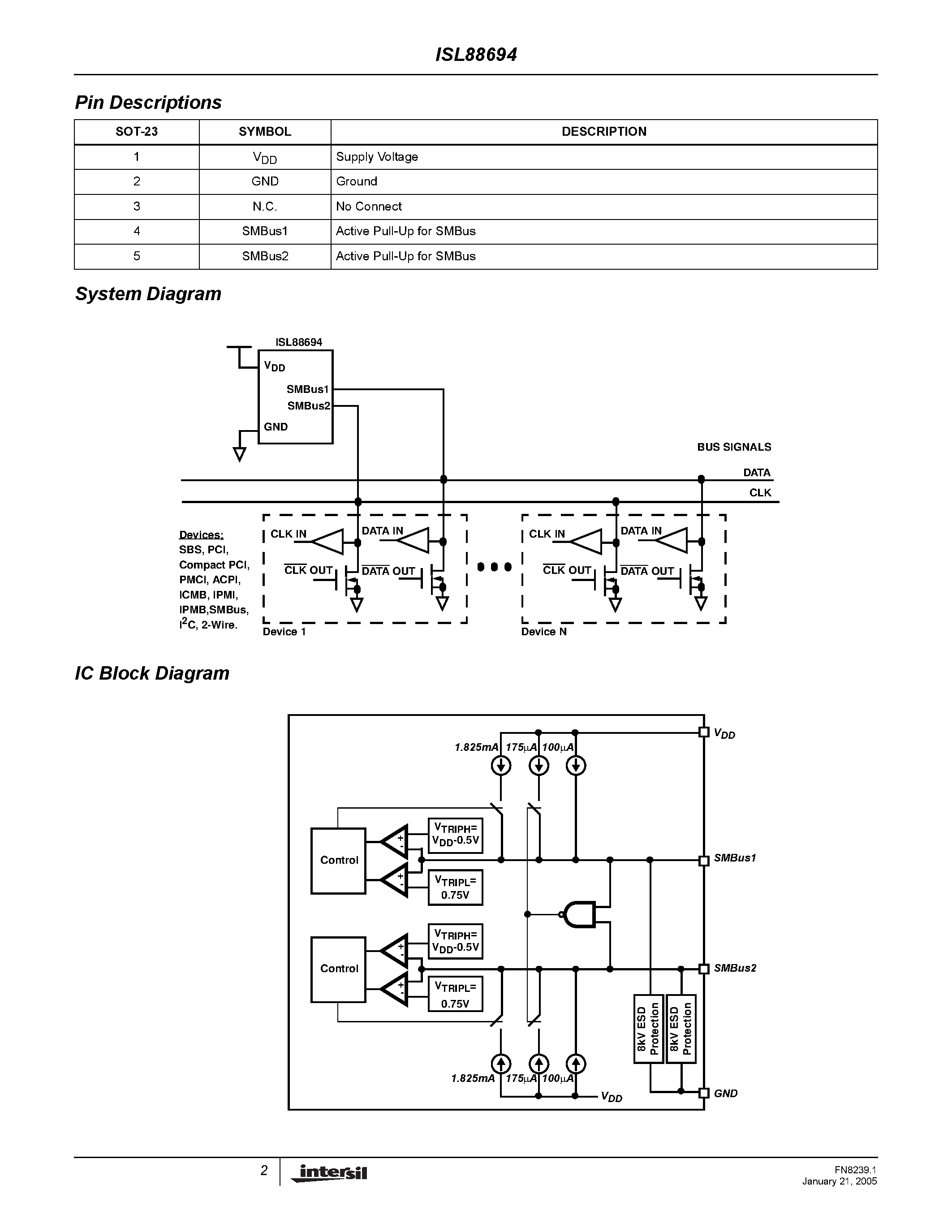 Datasheet ISL88694 - SMBus Accelerator page 2