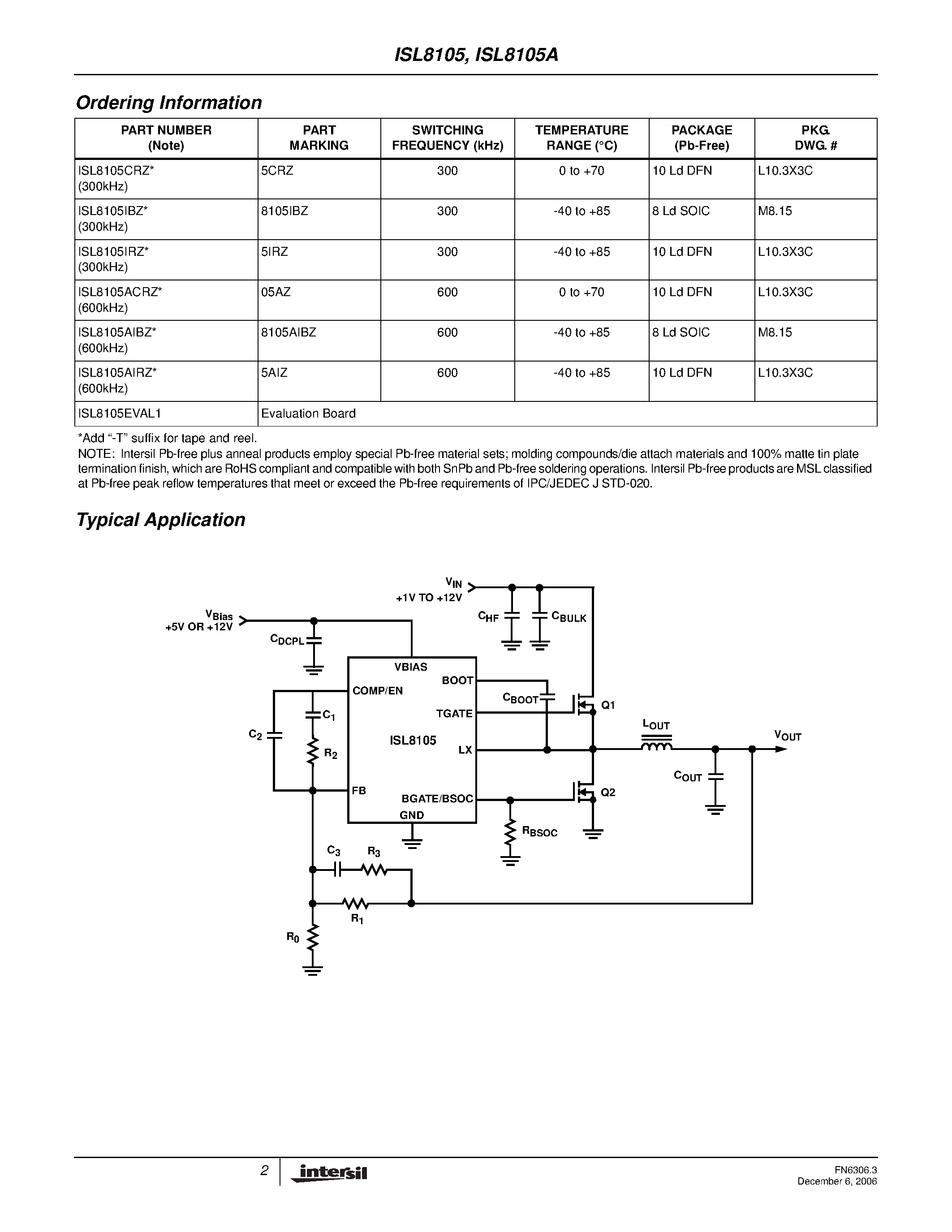 Datasheet ISL8105 - Single-Phase Synchronous Buck Converter PWM page 2