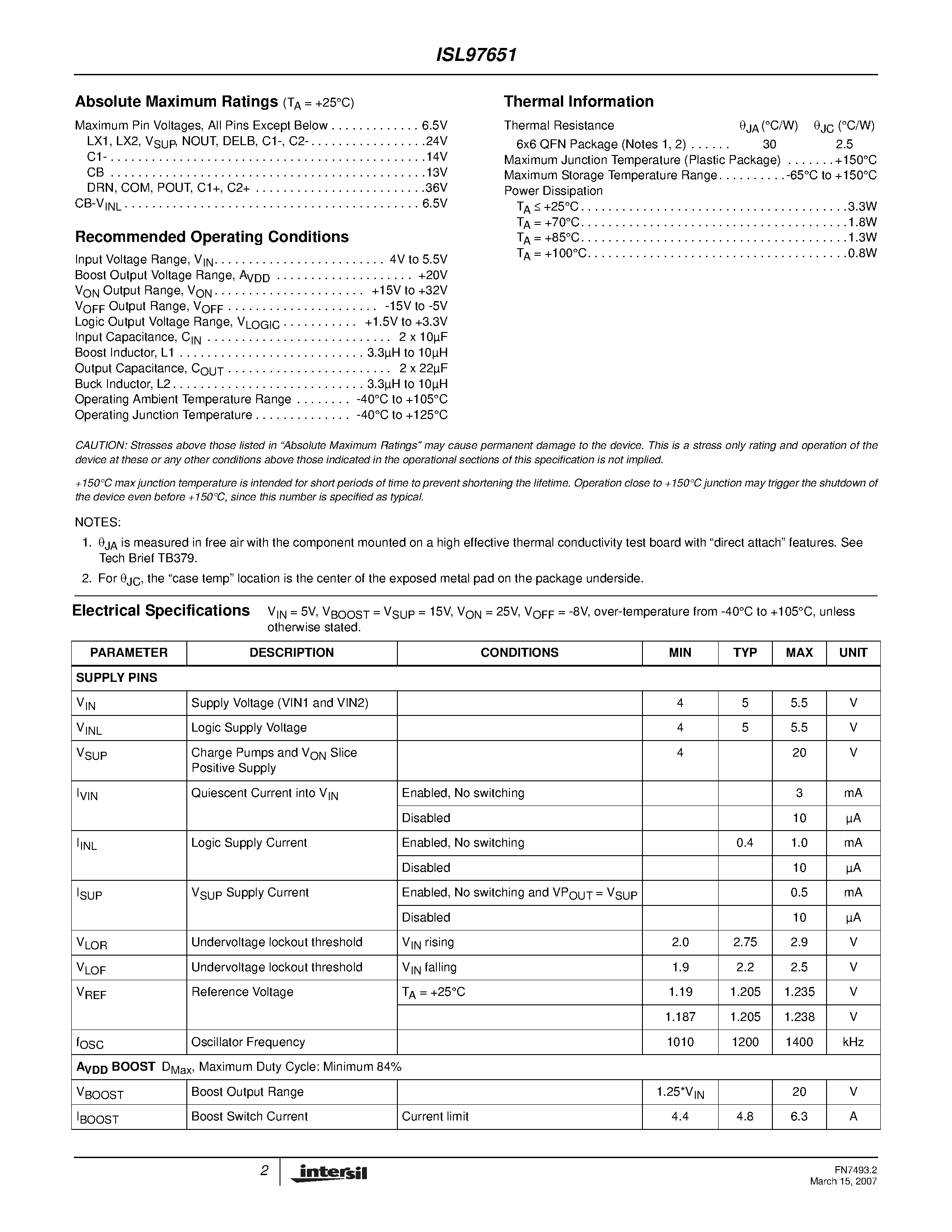 Datasheet ISL97651 - 4-Channel Integrated LCD Supply page 2