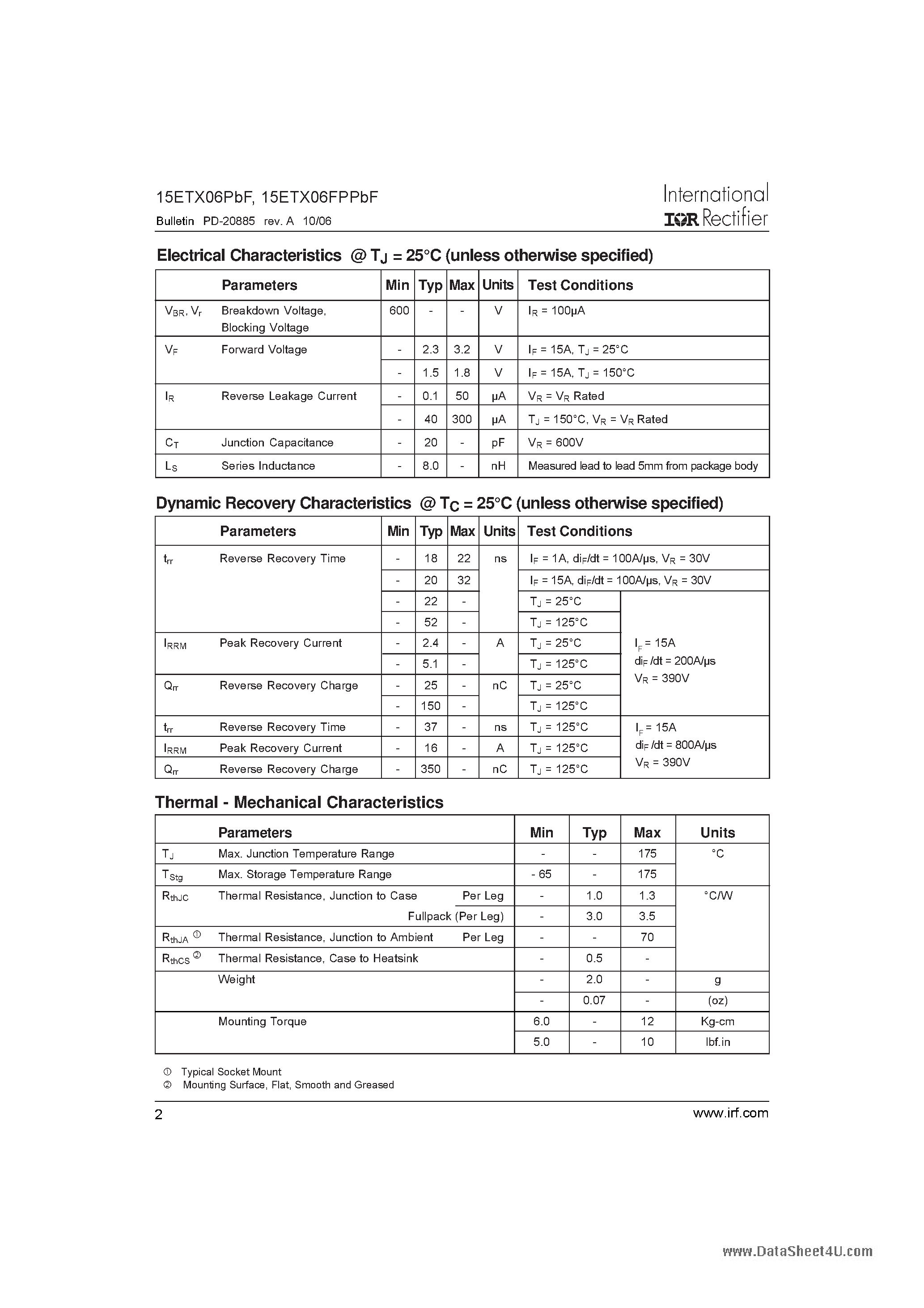 Datasheet 15ETX06FPPbF - Hyperfast Rectifier page 2