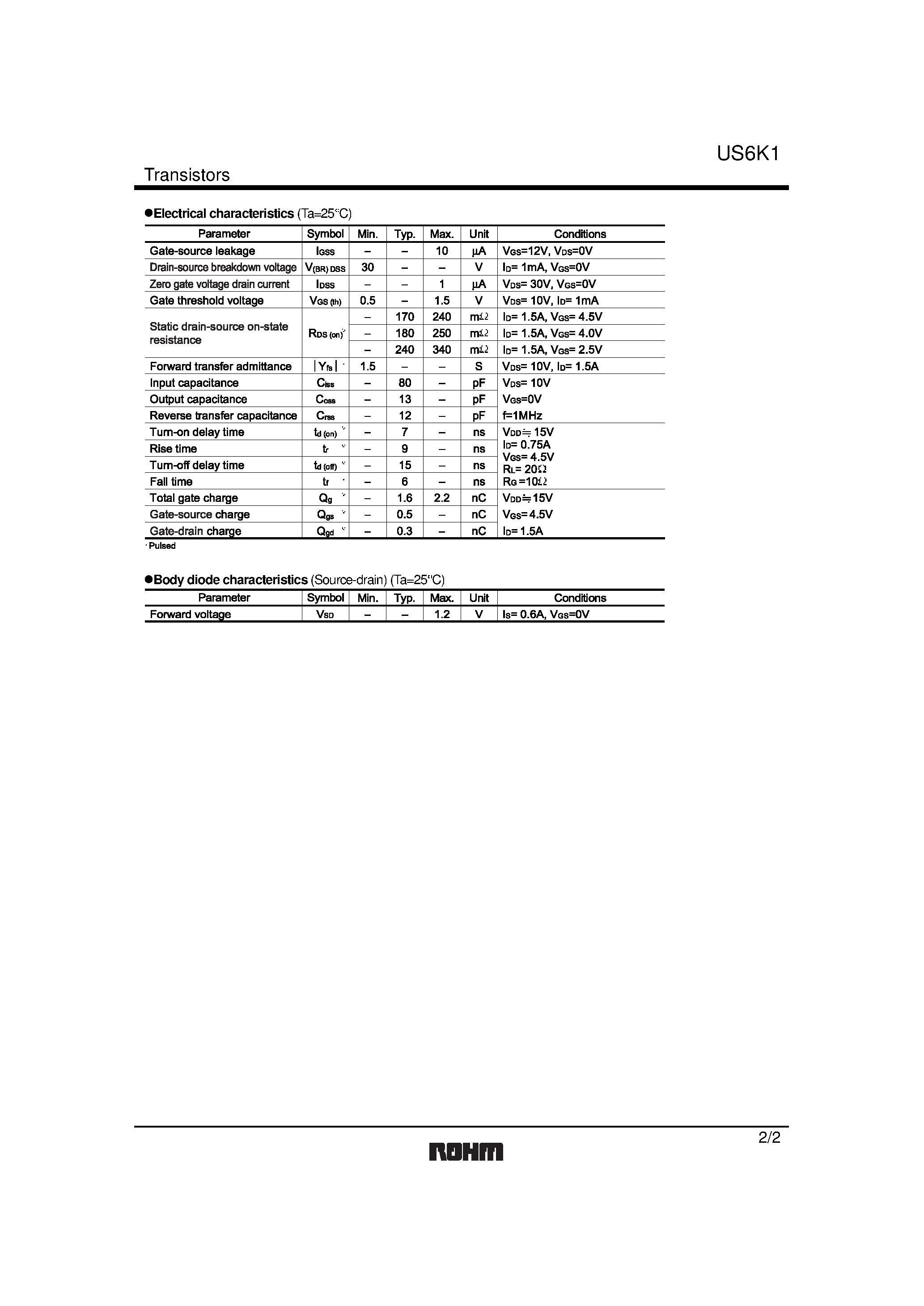 Даташит US6K1 - 2.5V Drive Nch+Nch MOS FET страница 2