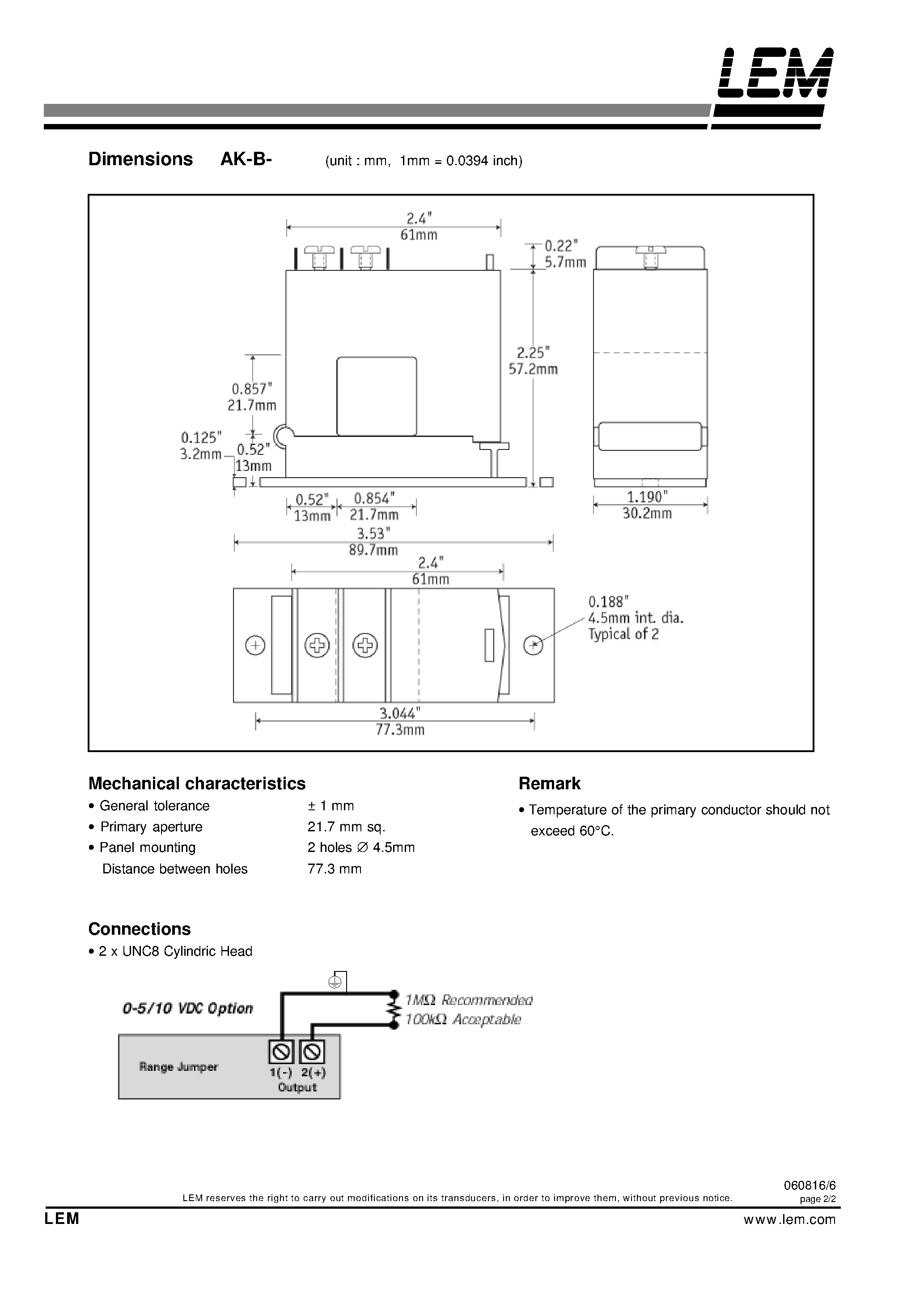 Datasheet AK-B- - AC Current transducer page 2