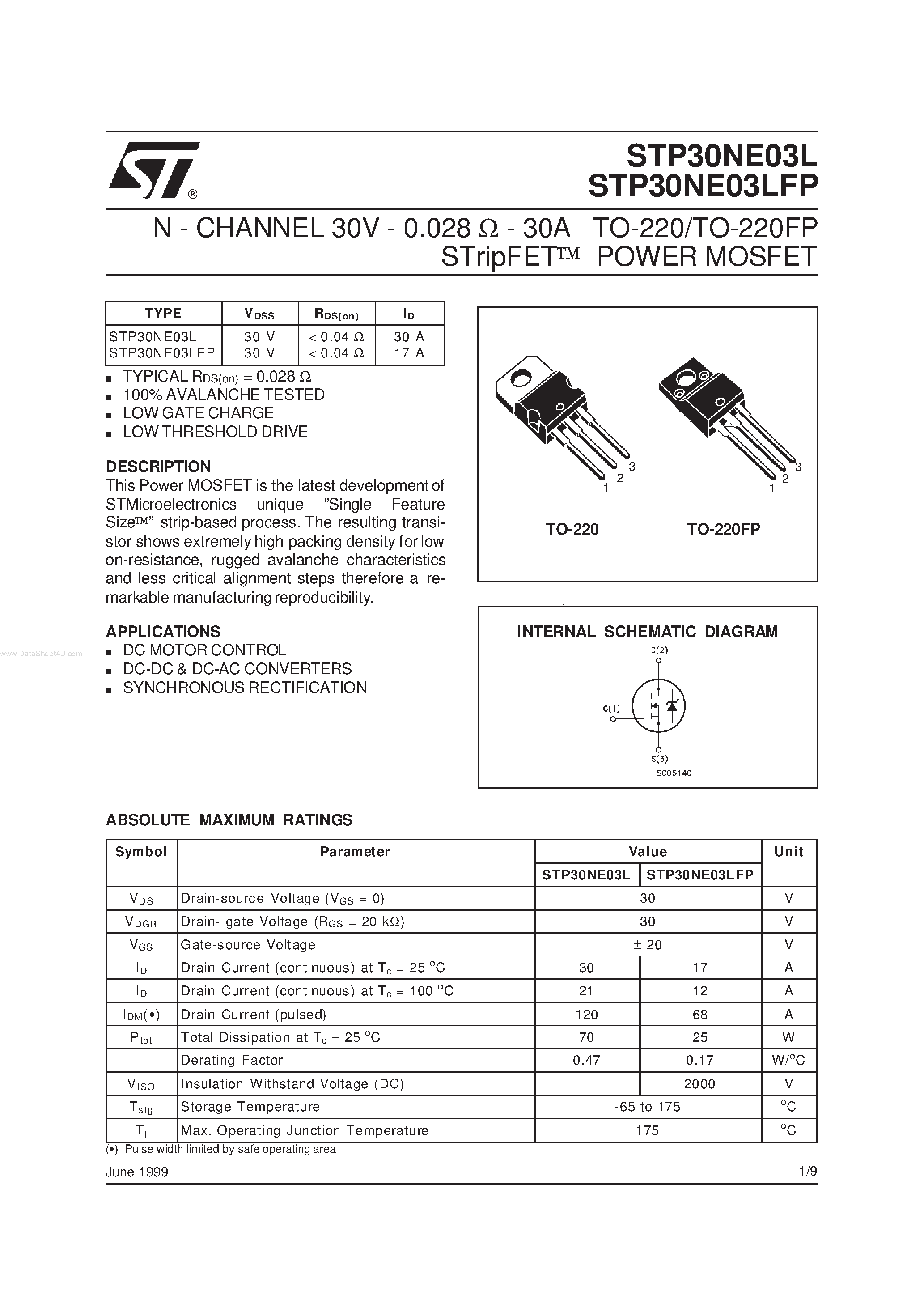 Даташит STP30NE03L - N-CHANNEL Power MOSFET страница 1