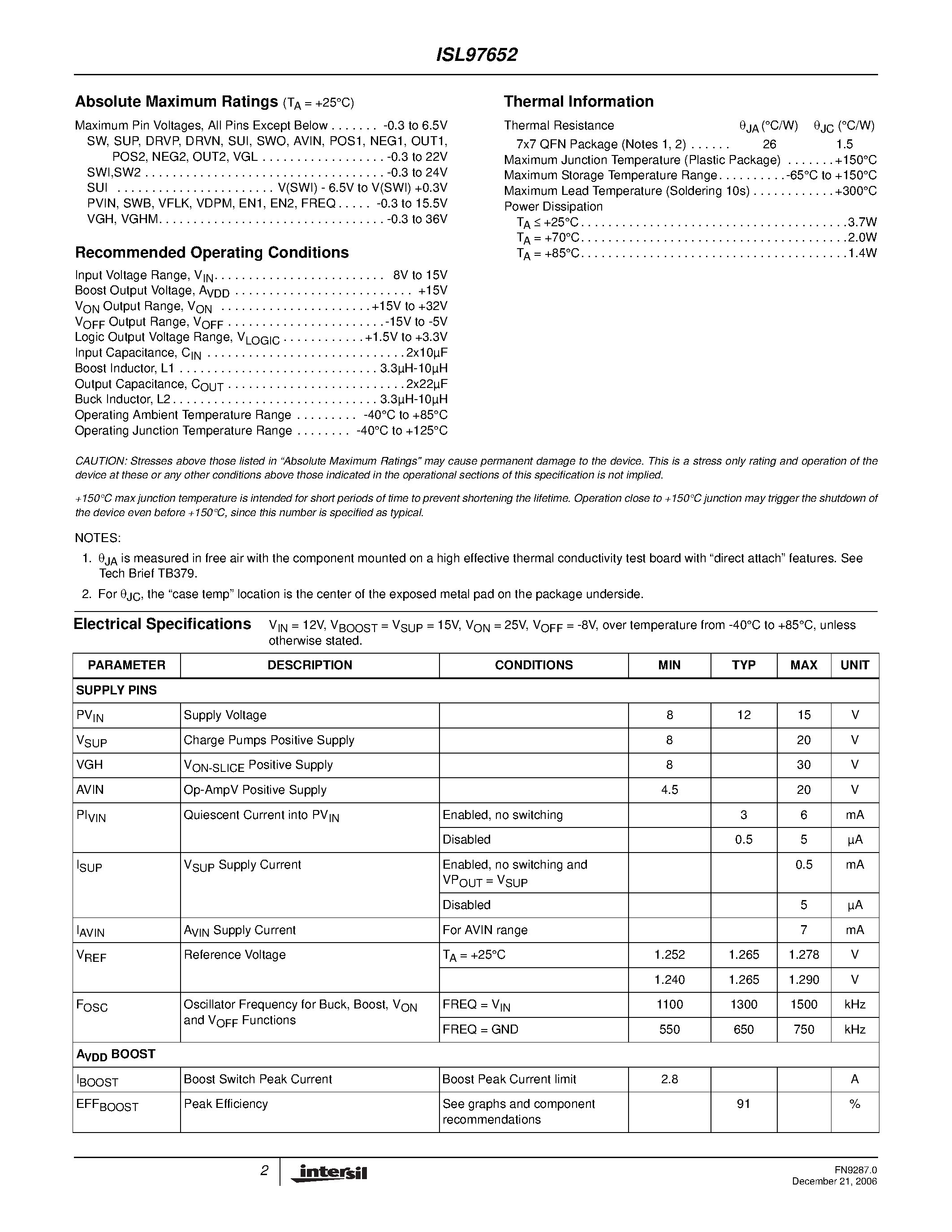 Datasheet ISL97652 - 4-Channel Integrated LCD Supply page 2