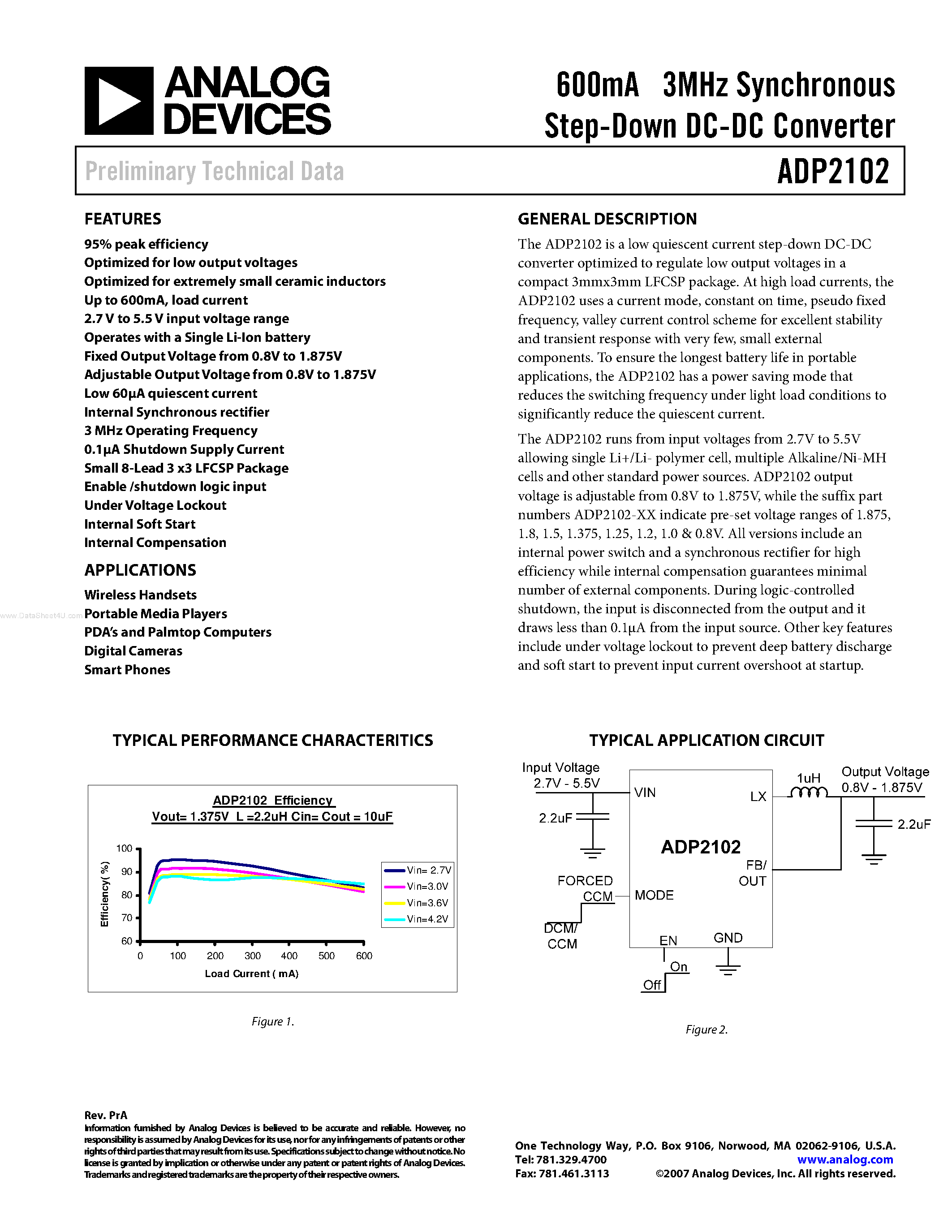 Даташит ADP2102 - Synchronous Step-Down DC-DC Converter страница 1