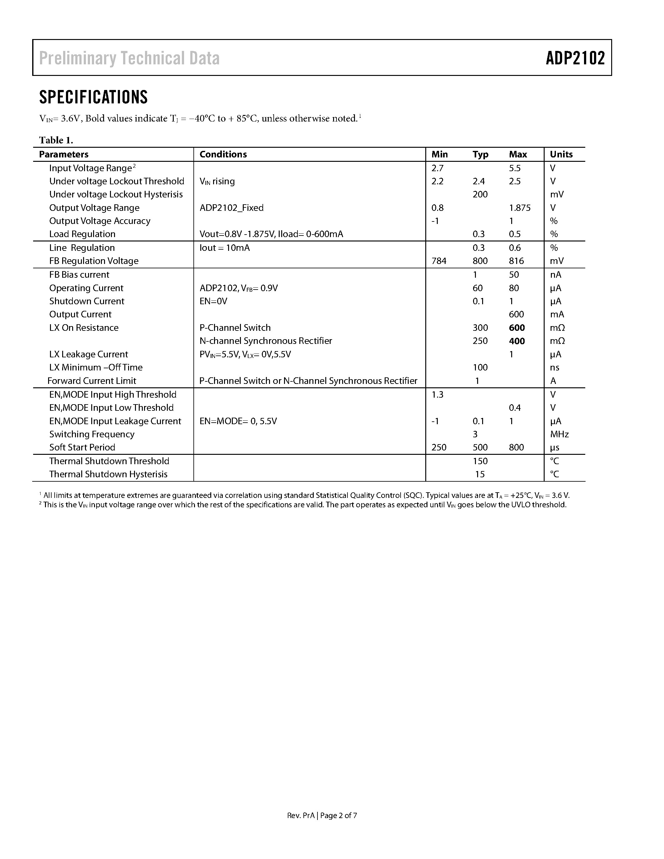 Даташит ADP2102 - Synchronous Step-Down DC-DC Converter страница 2