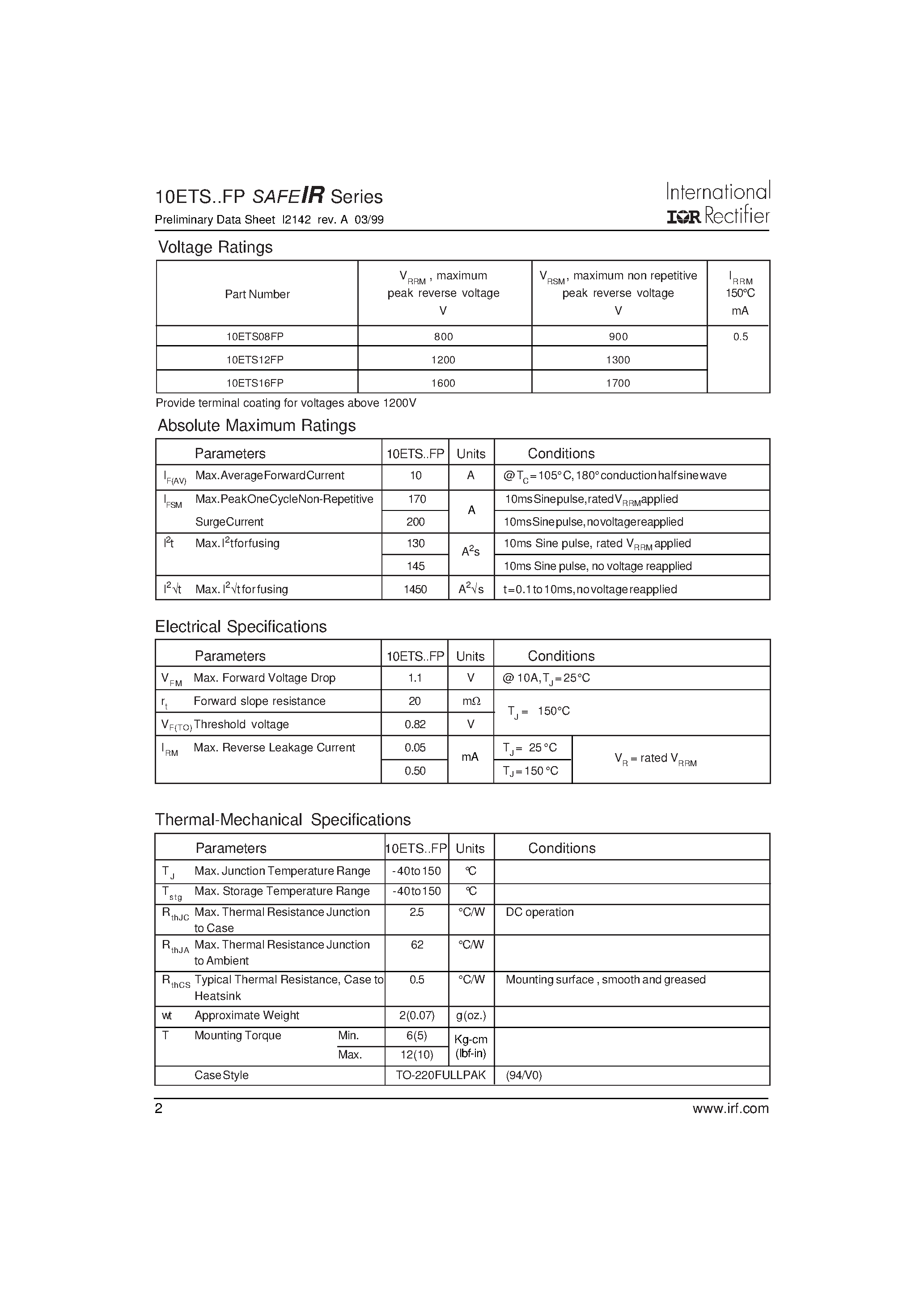 Datasheet 10ETS08FP - (10ETSxxFP) INPUT RECTIFIER DIODE TO-220 FULLPAK page 2