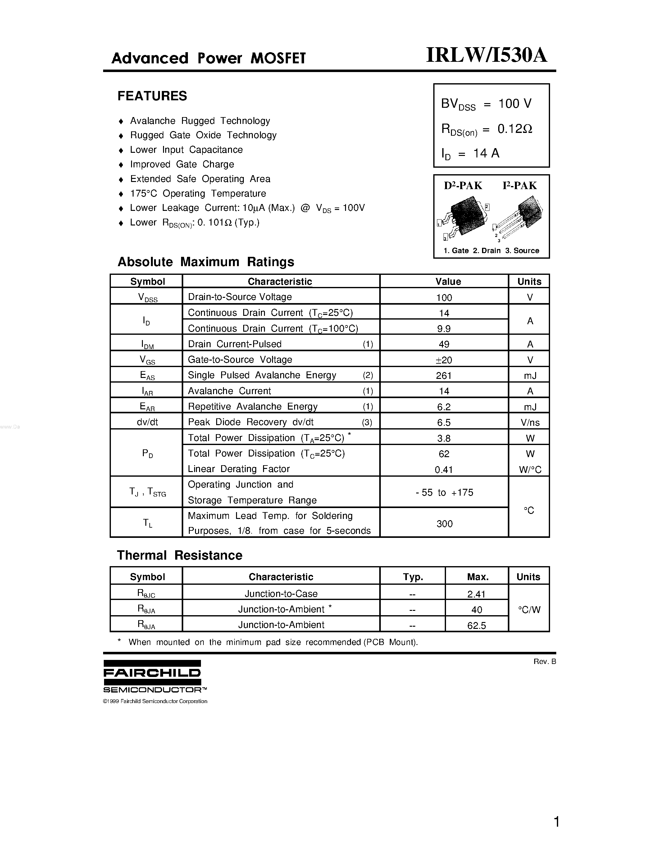 Datasheet IRLI530A - HEXFET Power MOSFET page 1