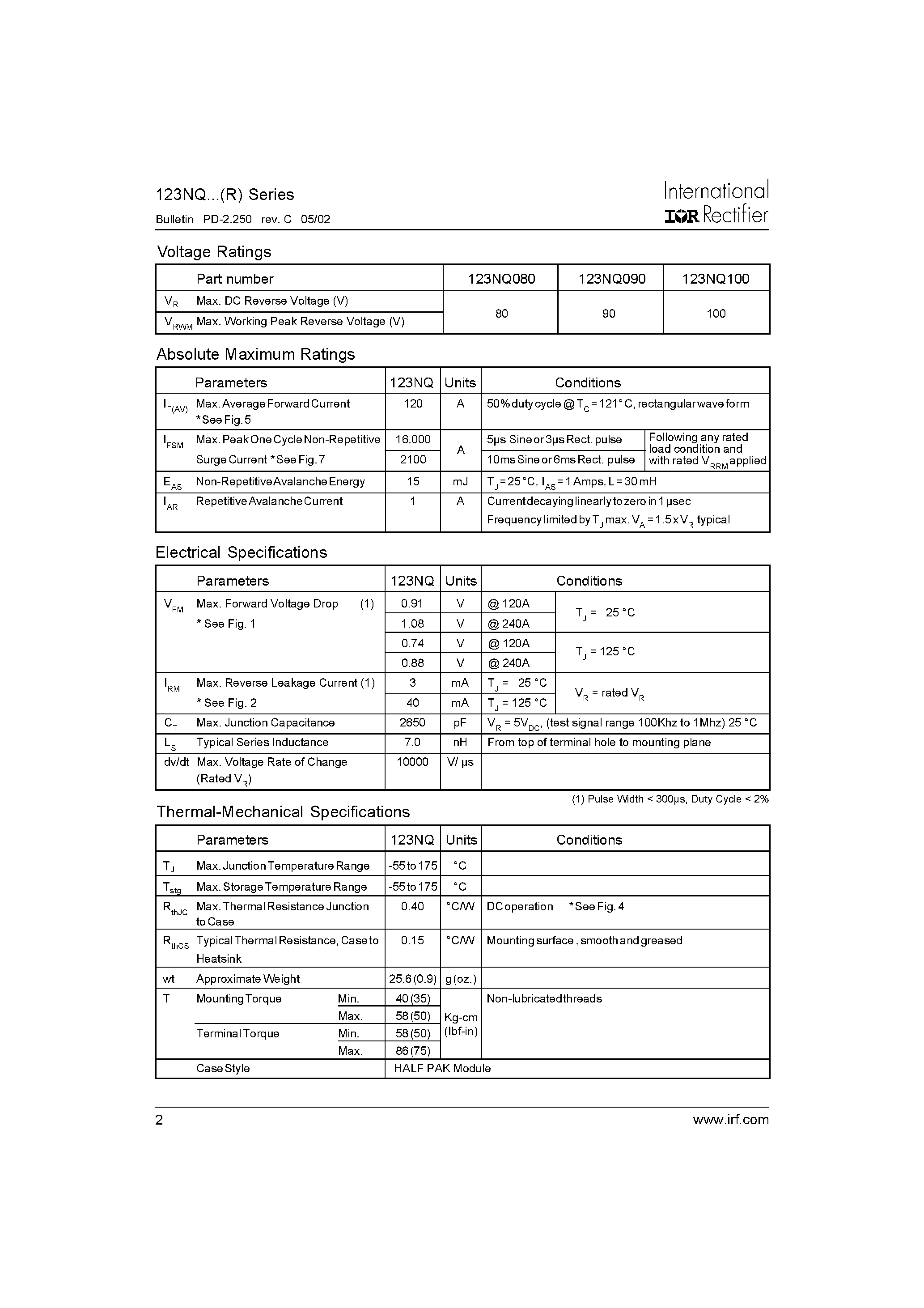 Datasheet 123NQ080 - (123NQxxx) SCHOTTKY RECTIFIER page 2