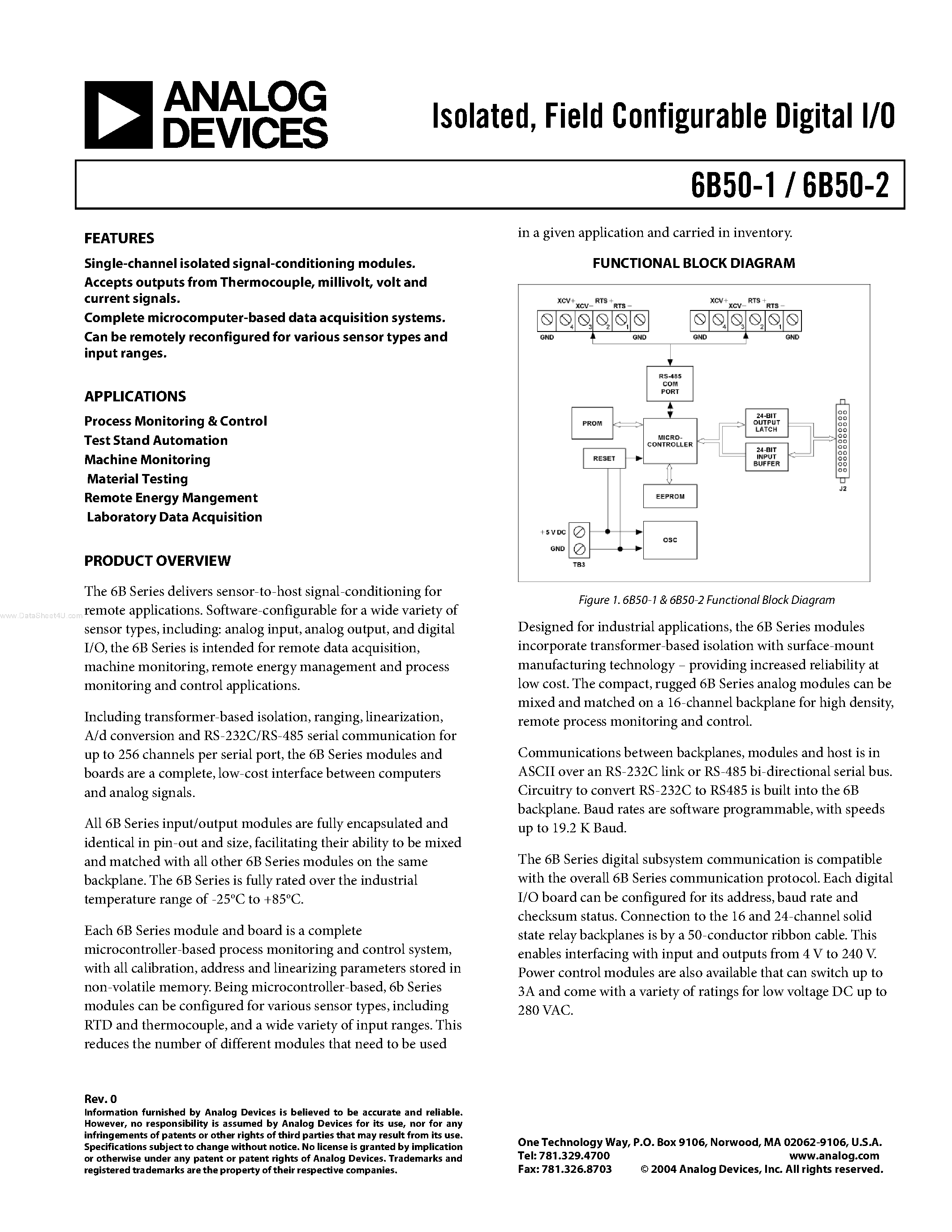 Datasheet 6B50-1 - (6B50-1/-2) Field Configurable Digital I/O page 1