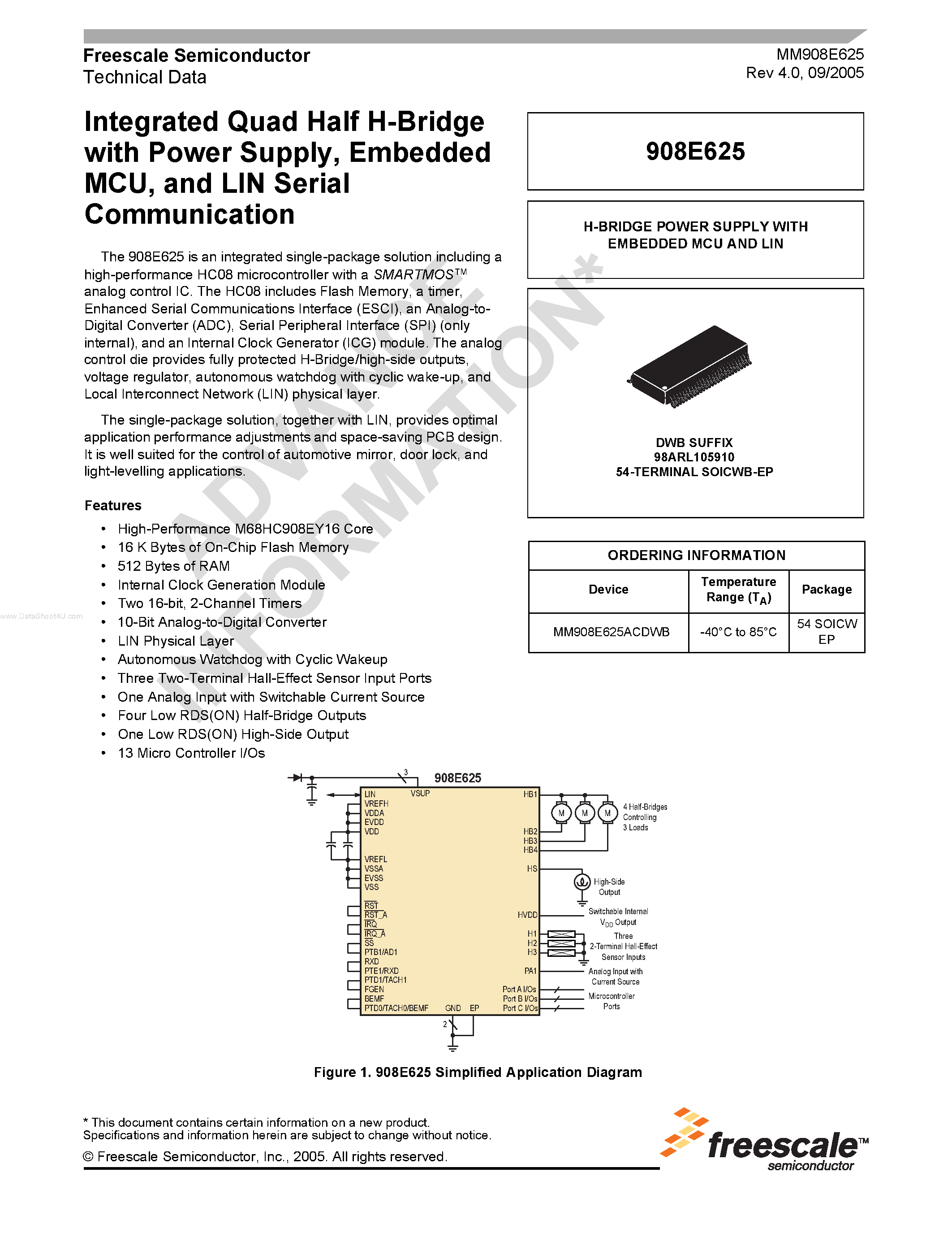 Даташит 908E625 - Integrated Quad Half H-Bridge страница 1