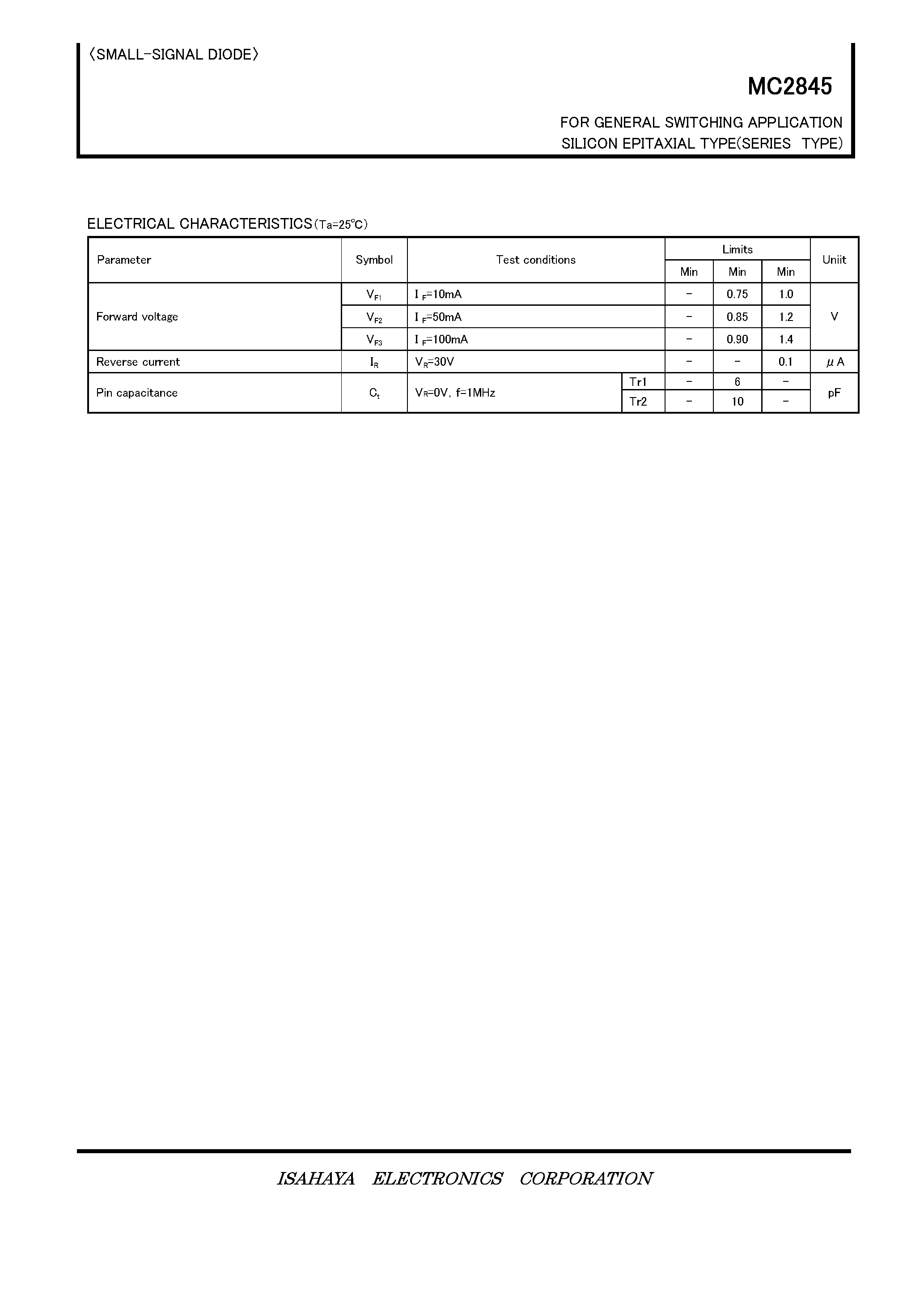 Datasheet MC2845 - FOR GENERAL SWITCHING APPLICATION SILICON EPITAXIAL TYPE page 2