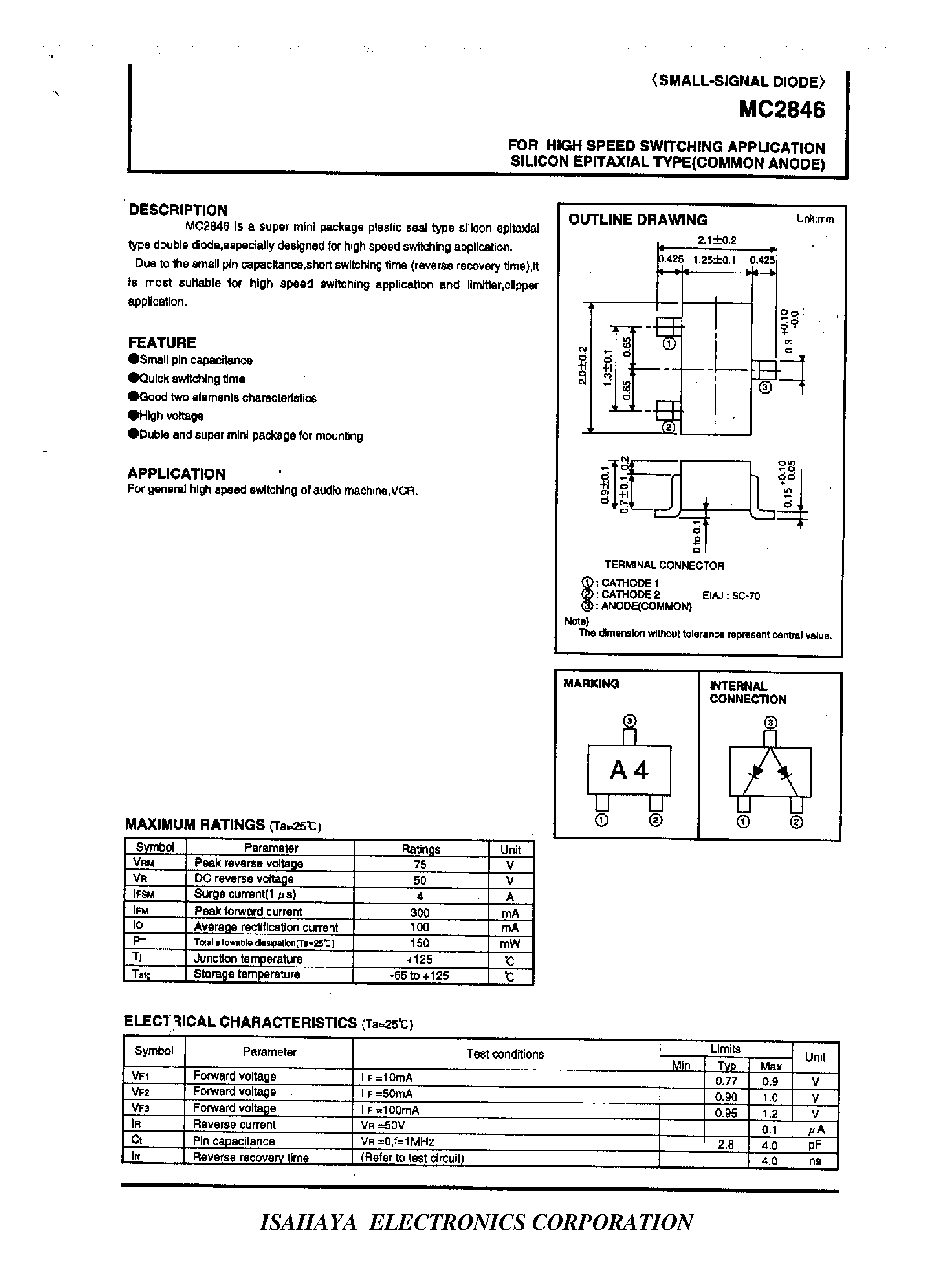 Datasheet MC2846 - FOR HIGH SPEED SWITCHING APPLICATION SILICON EPITAXIAL TYPE page 1