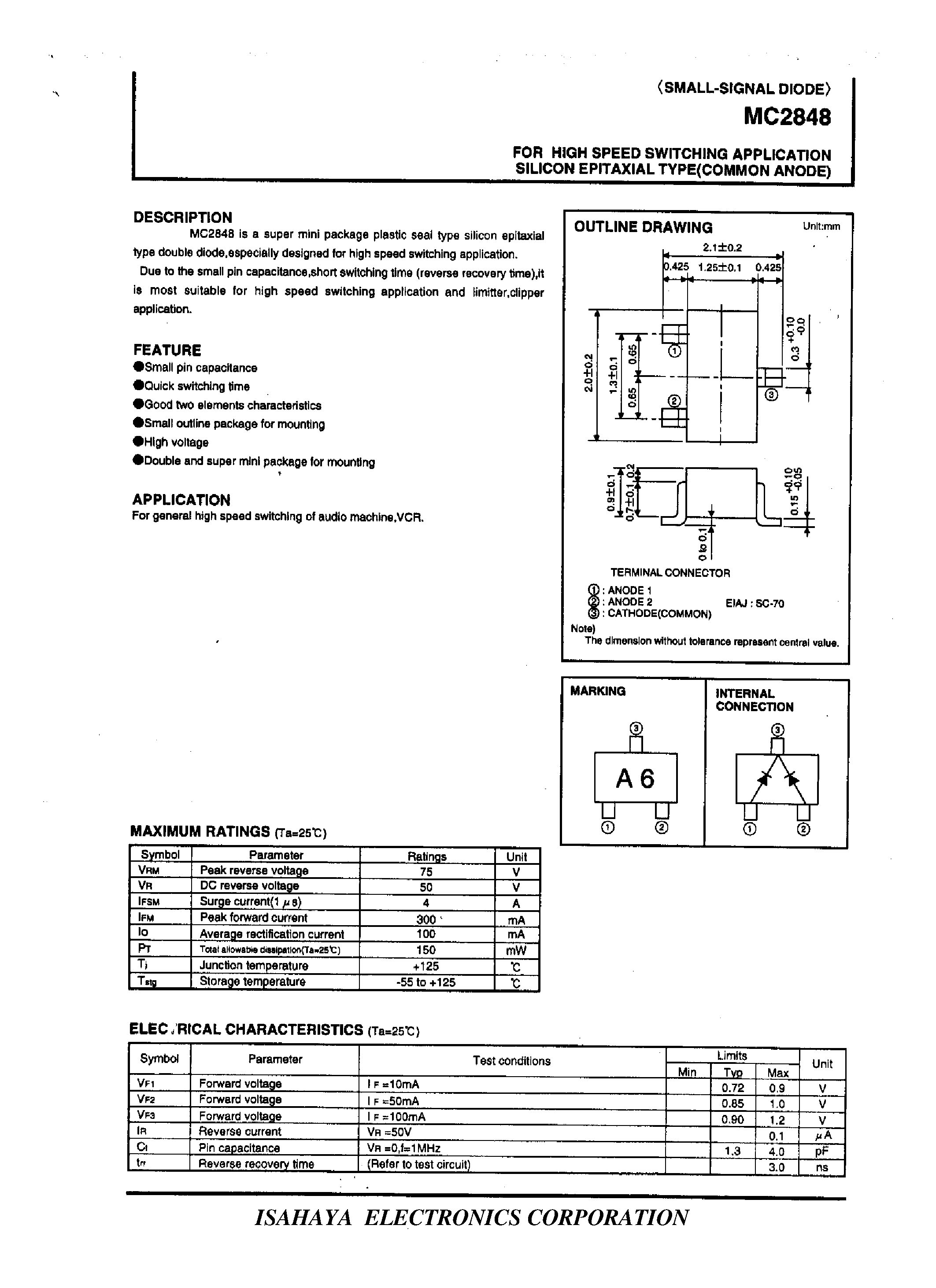 Datasheet MC2848 - FOR HIGH SPEED SWITCHING APPLICATION SILICON EPITAXIAL TYPE page 1