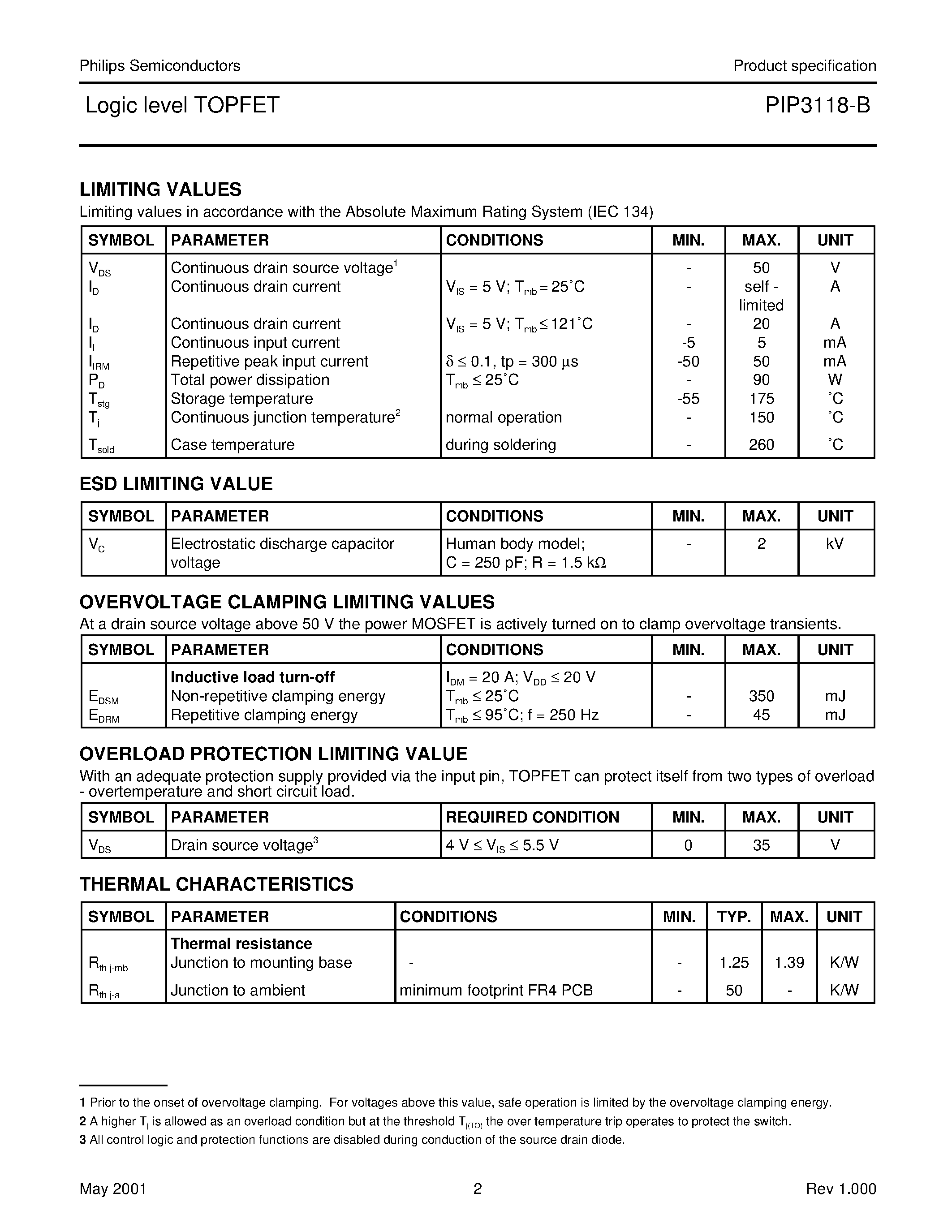 Datasheet PIP3118-B - LOGIC LEVEL TOPFET page 2