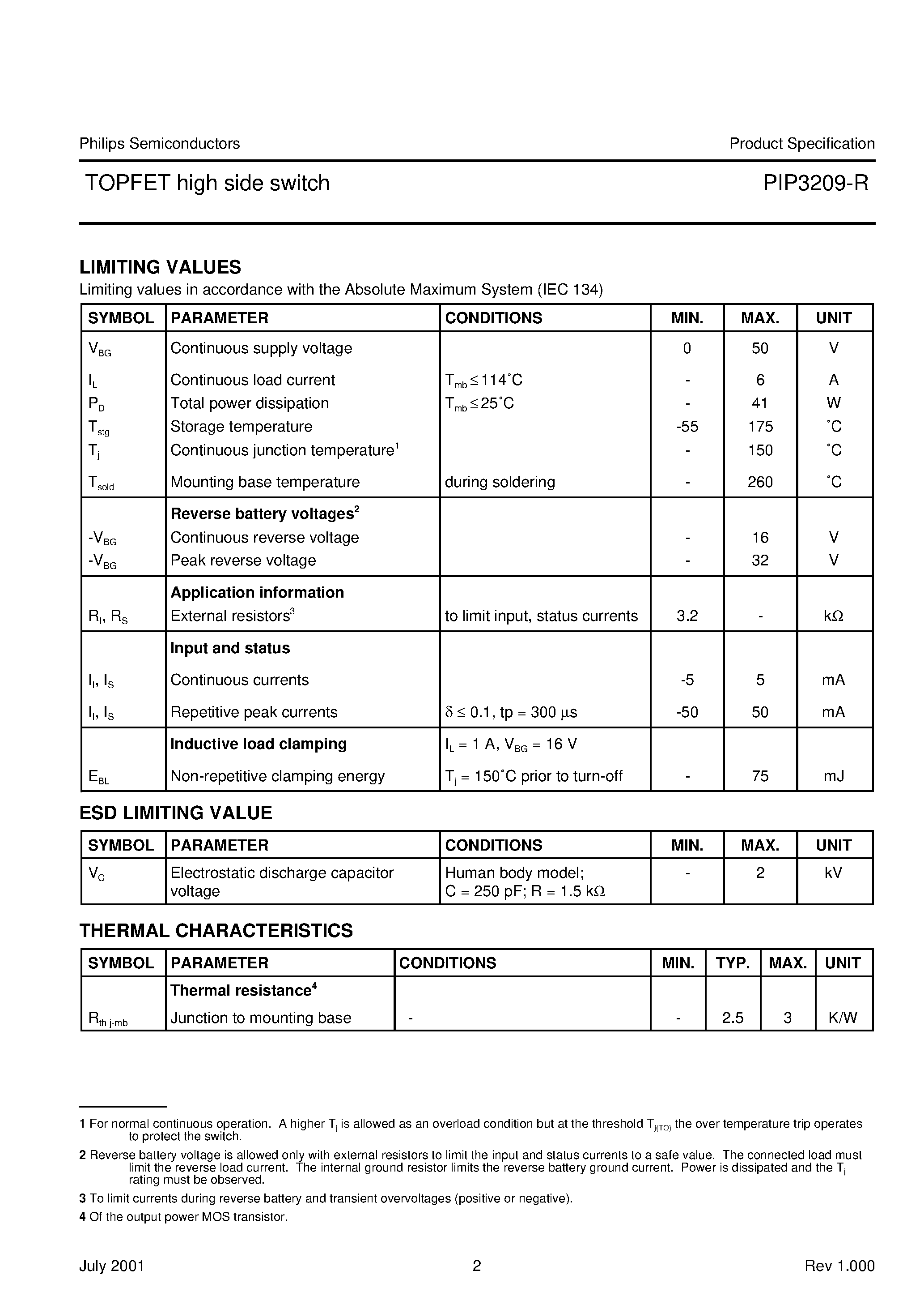 Даташит PIP3209-R - LOGIC LEVEL TOPFET страница 2