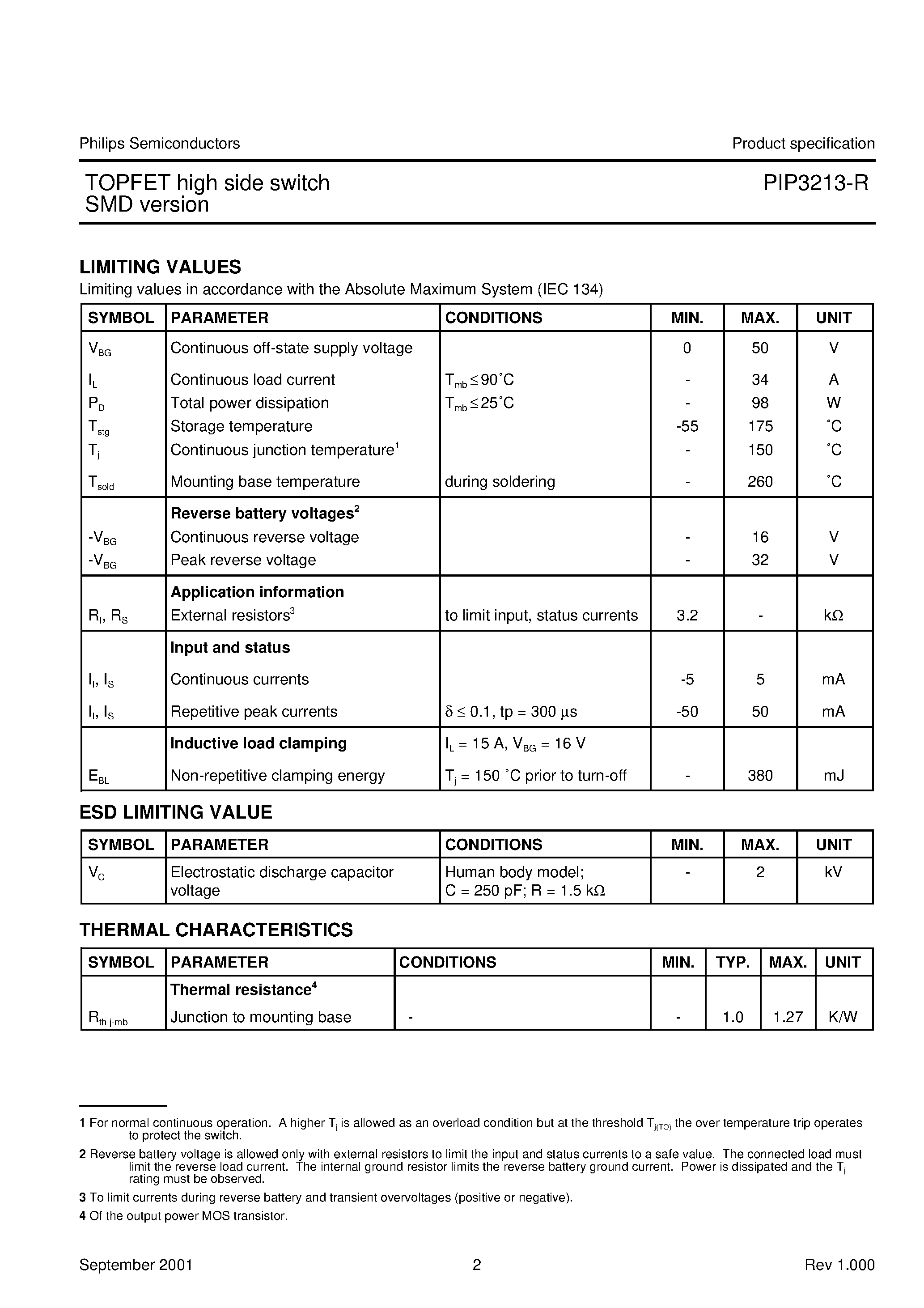 Даташит PIP3213-R - LOGIC LEVEL TOPFET страница 2