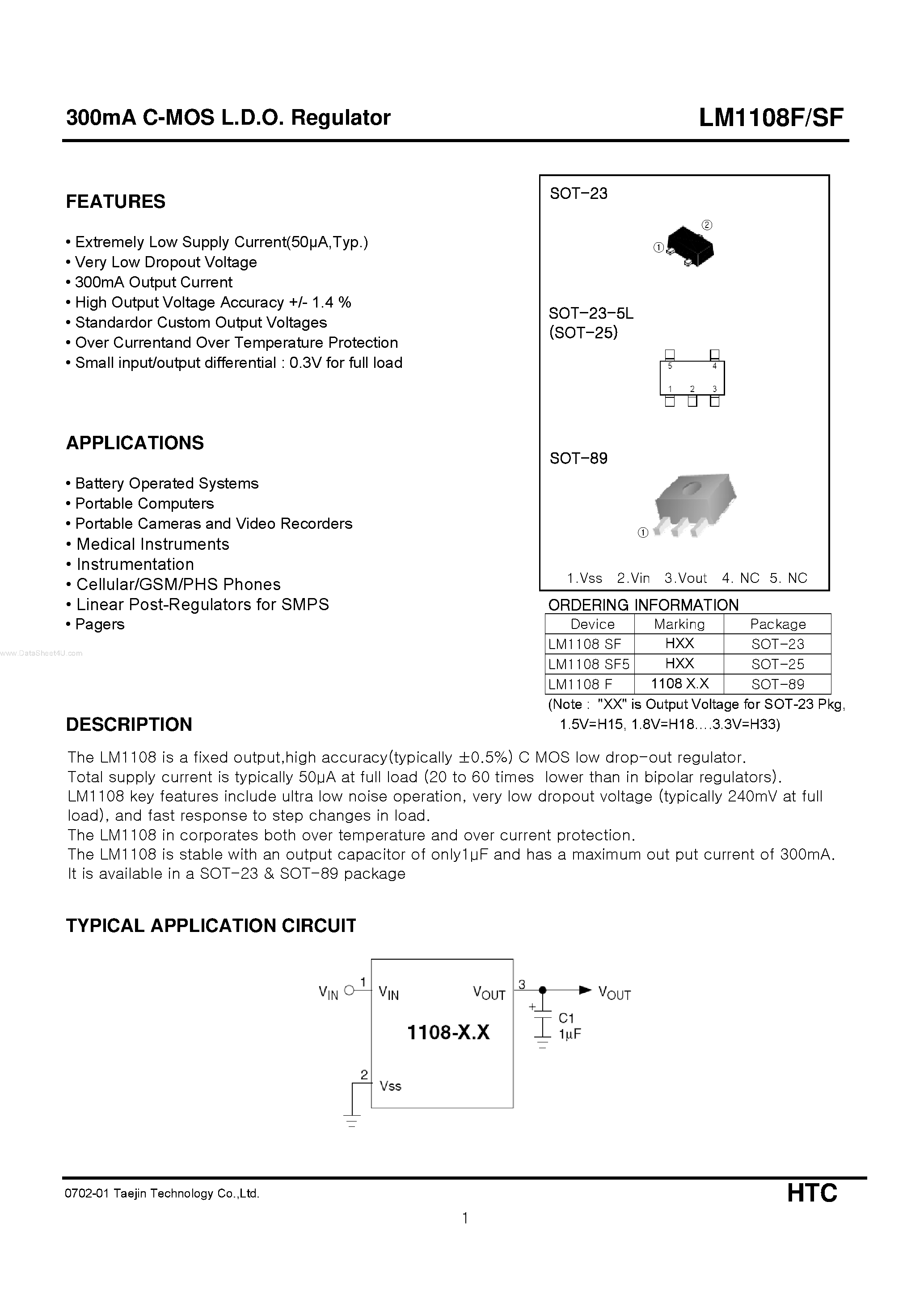 Datasheet LM1108F - C-MOS L.D.O. Regulator page 1