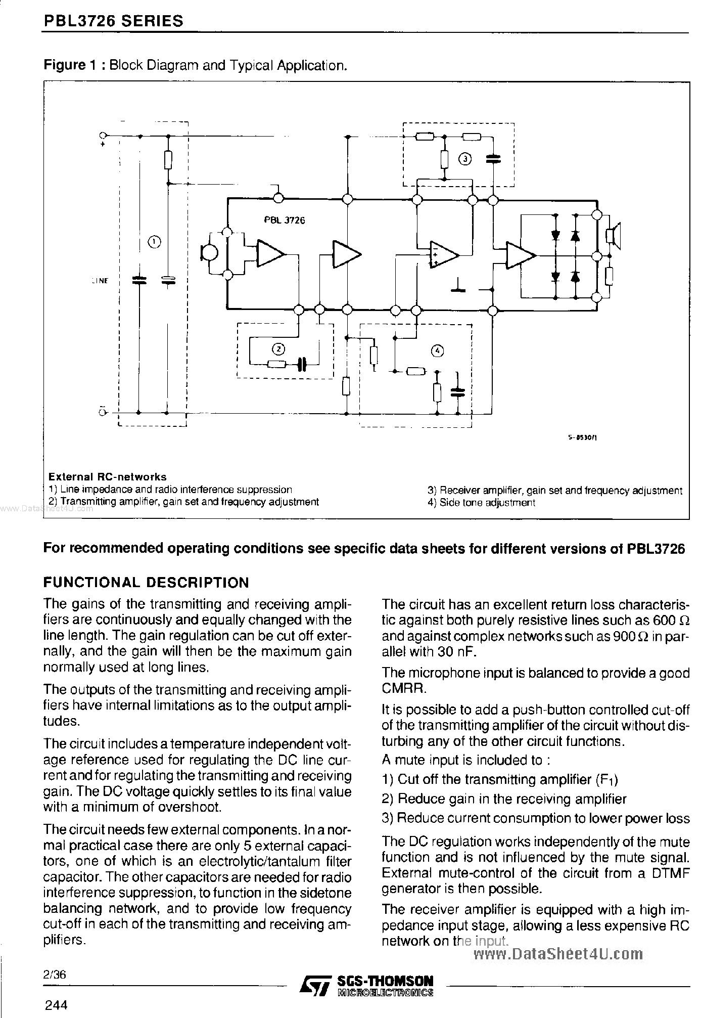 Даташит PBL3726 - (PBL3726 Series) MASK - PROGRAMMABLE SPEECH CIRCUITS страница 2