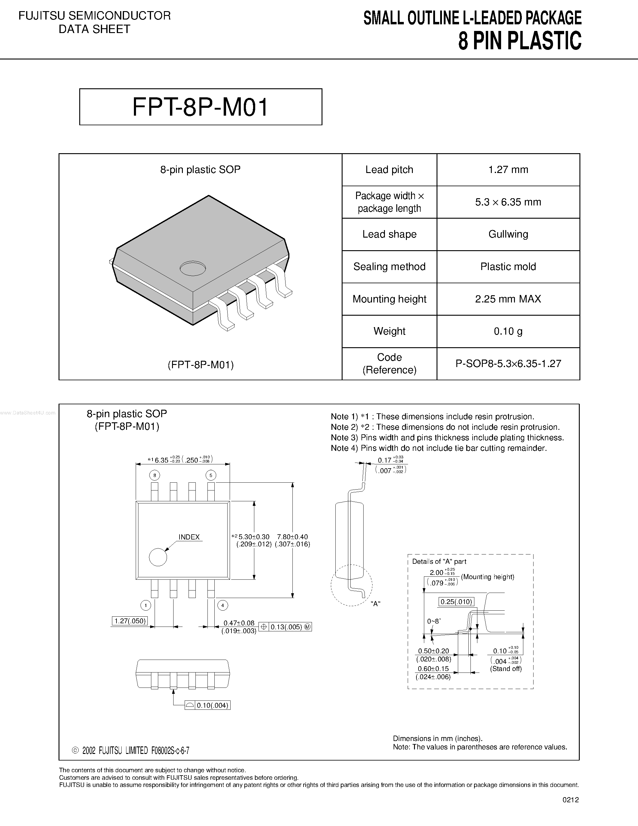 Datasheet FPT-8P-M01 - SMALL OUTLINE L-LEADED PACKAGE page 1