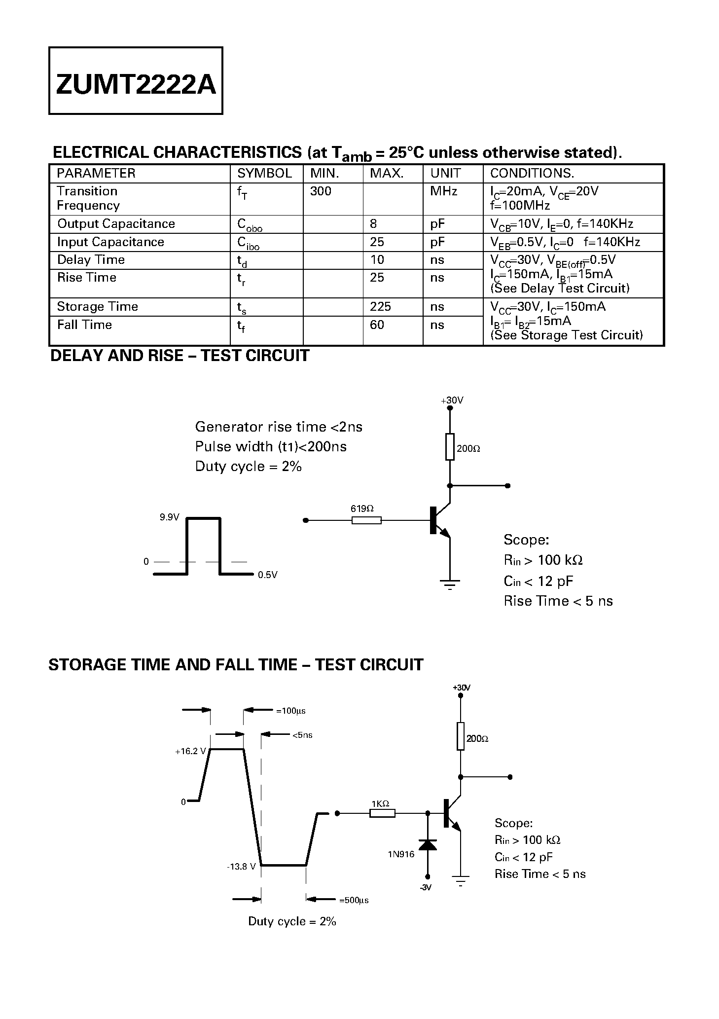 Datasheet ZUMT2222A - PNP SILICON PLANAR SWITCHING TRANSISTOR page 2