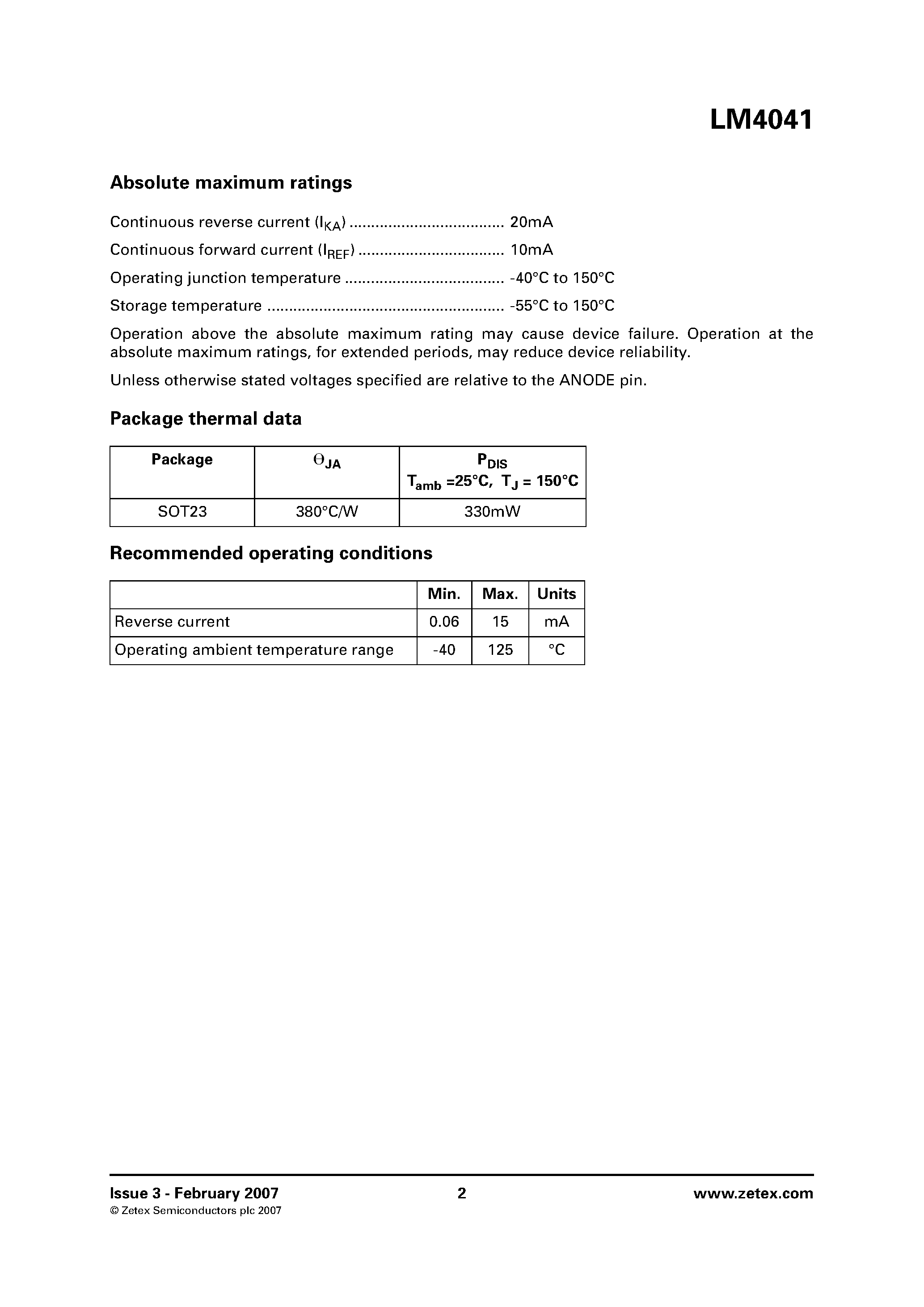 Datasheet LM4041 - Precision micropower shunt voltage reference page 2