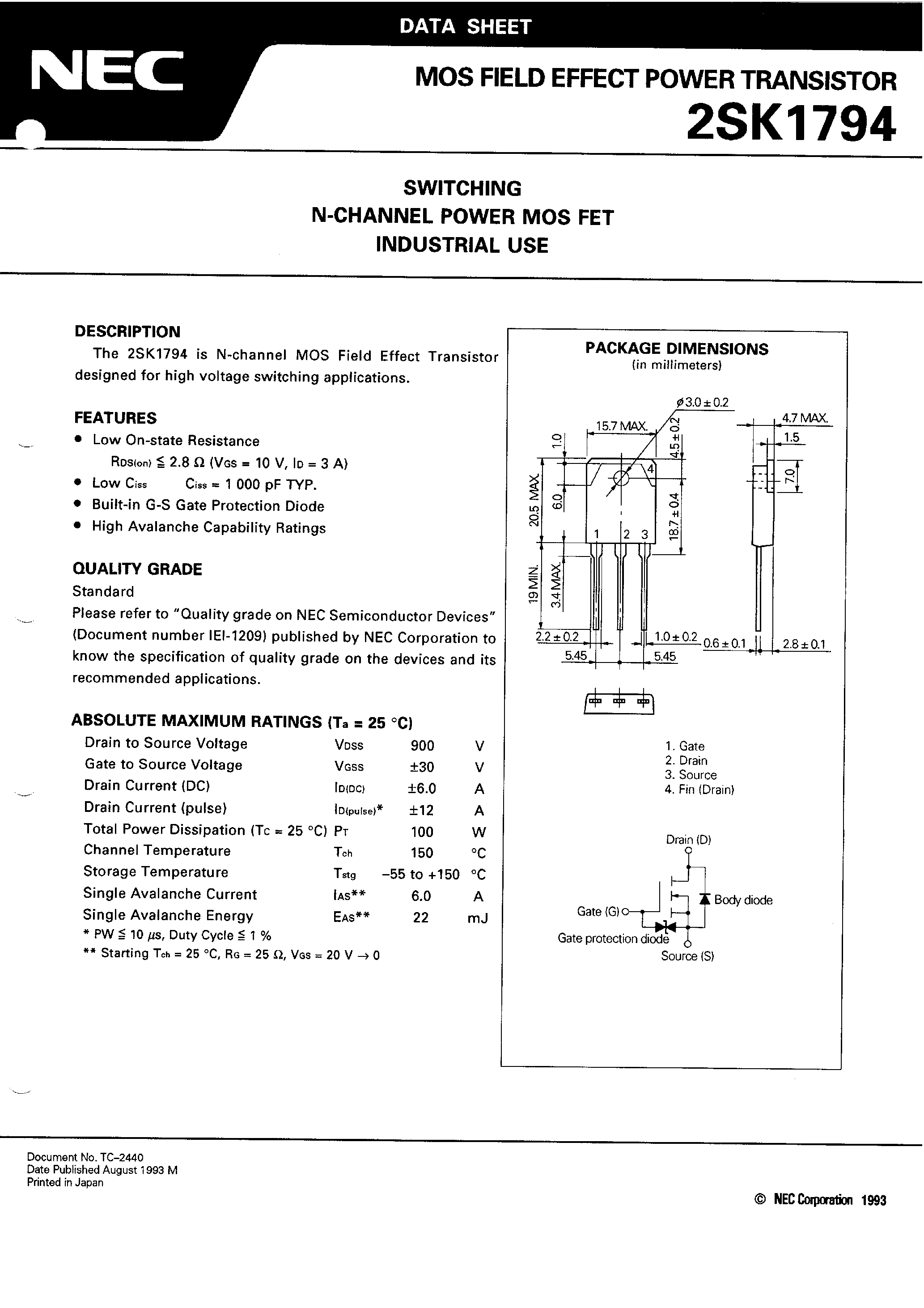 Datasheet 2SK1794 - Switching N-Channel Power MOS FET page 2