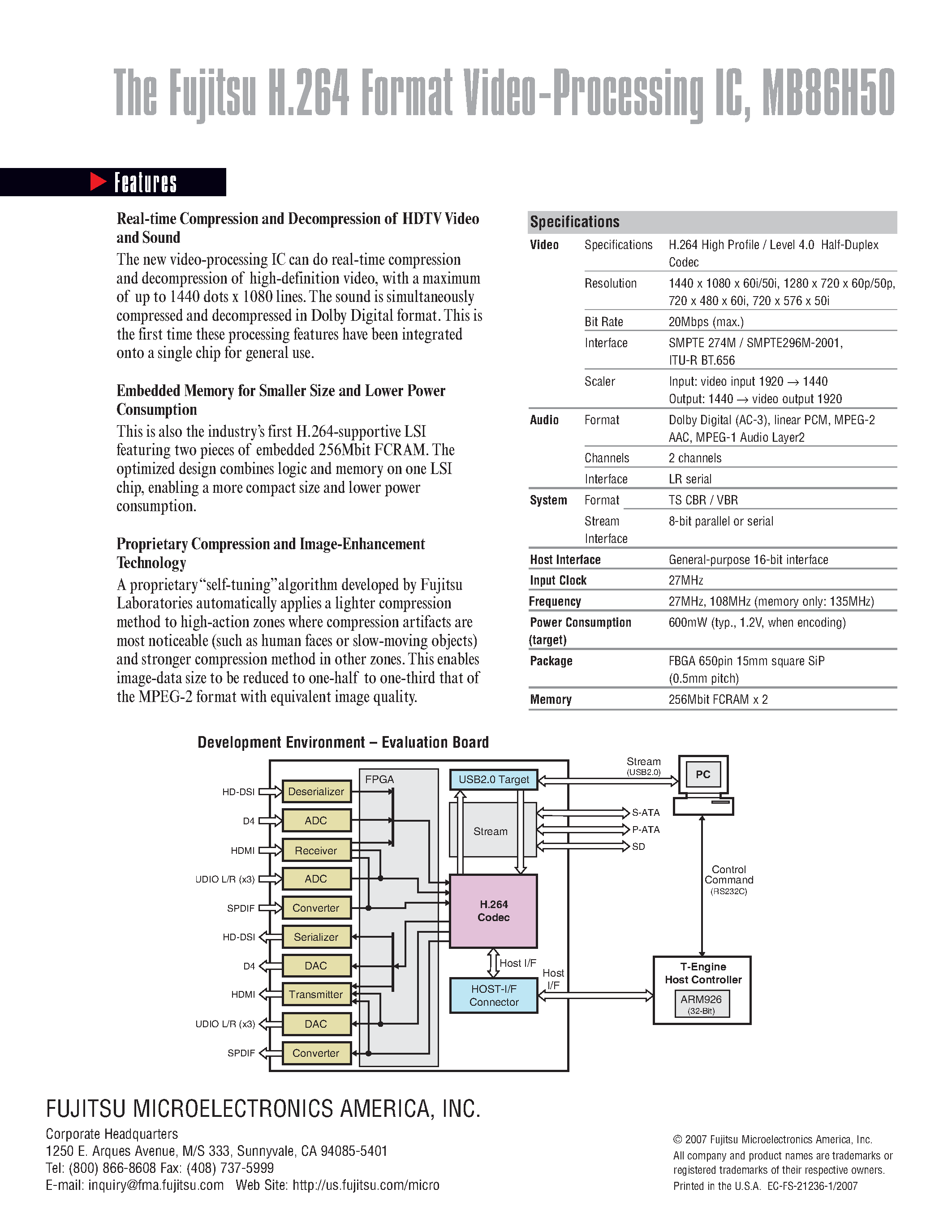 Даташит MB86H50 - The Fujitsu H.264 Format Video-Processing IC страница 2