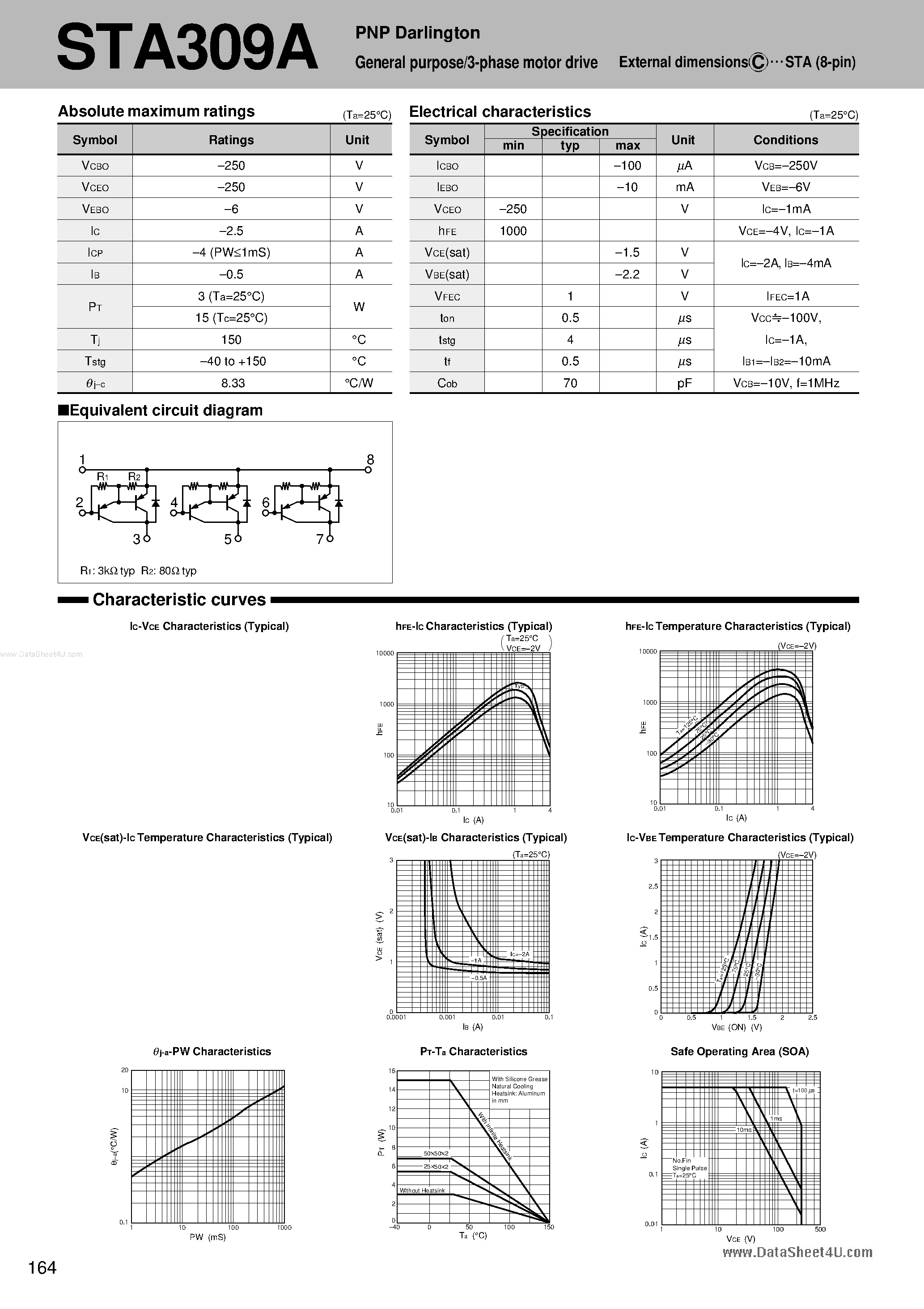 Даташит STA309A - PNP Darlington General purpose/3-phase motor drive страница 1