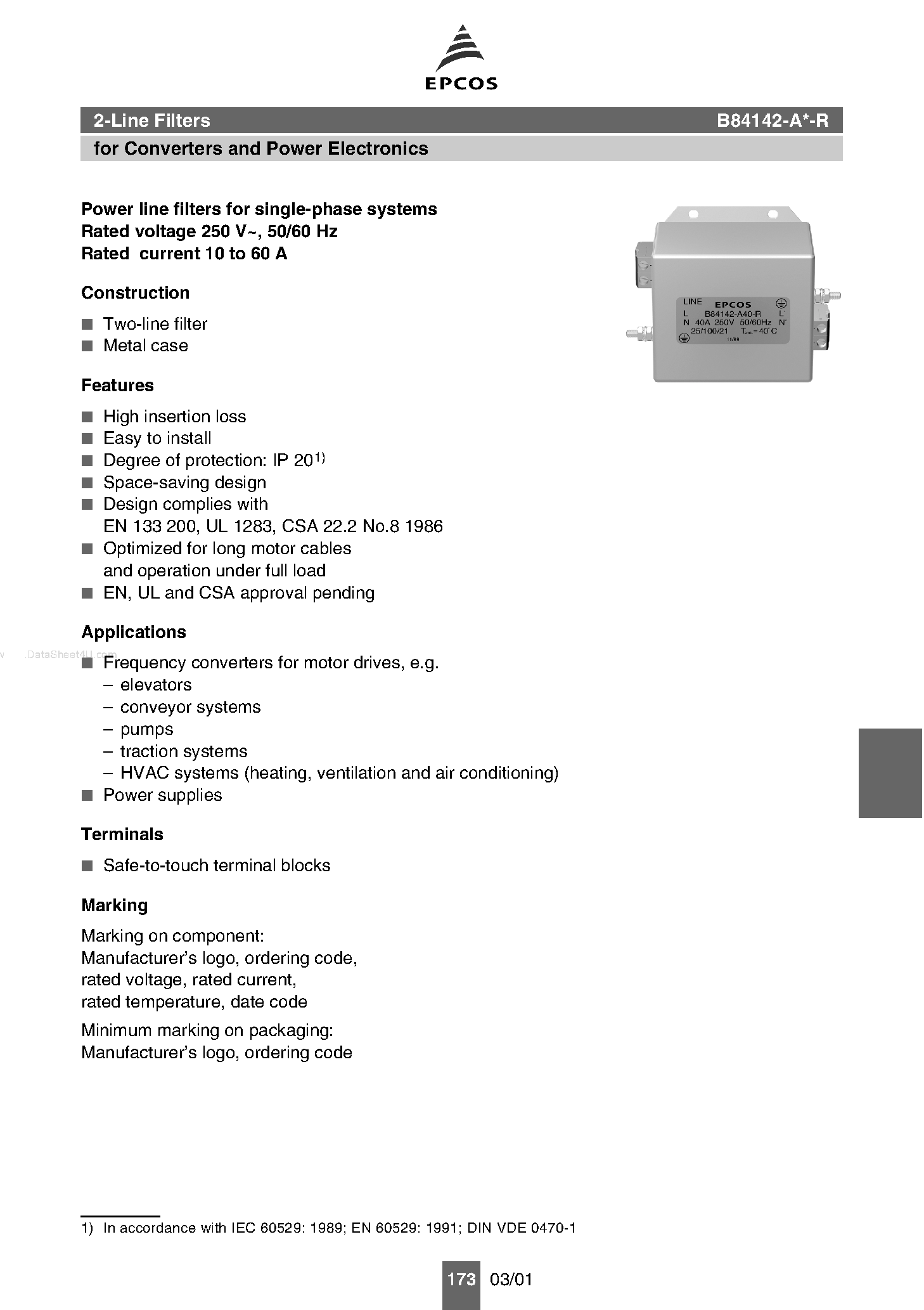 Datasheet B84142-A - 2-Line Filters page 1