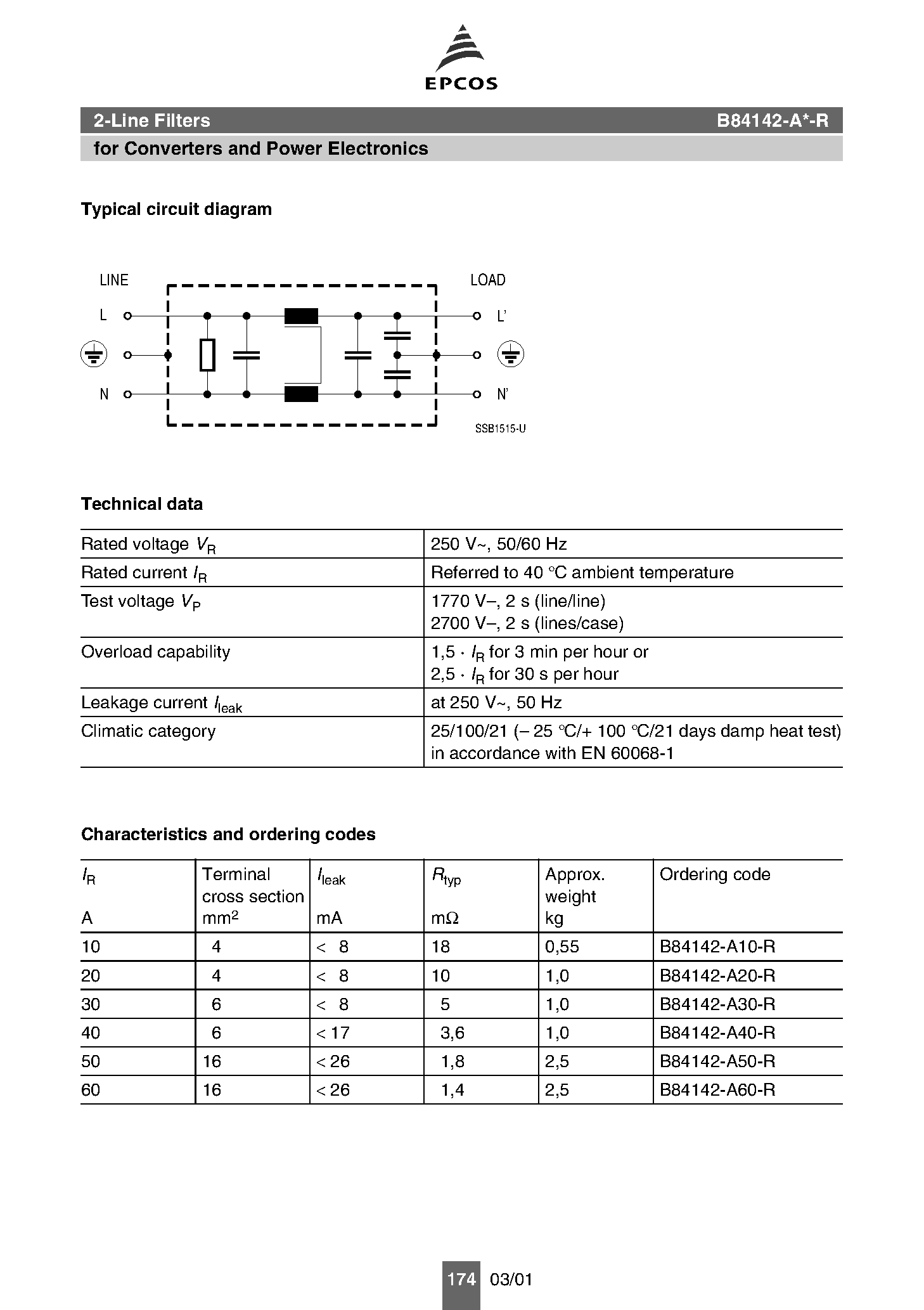 Datasheet B84142-A - 2-Line Filters page 2